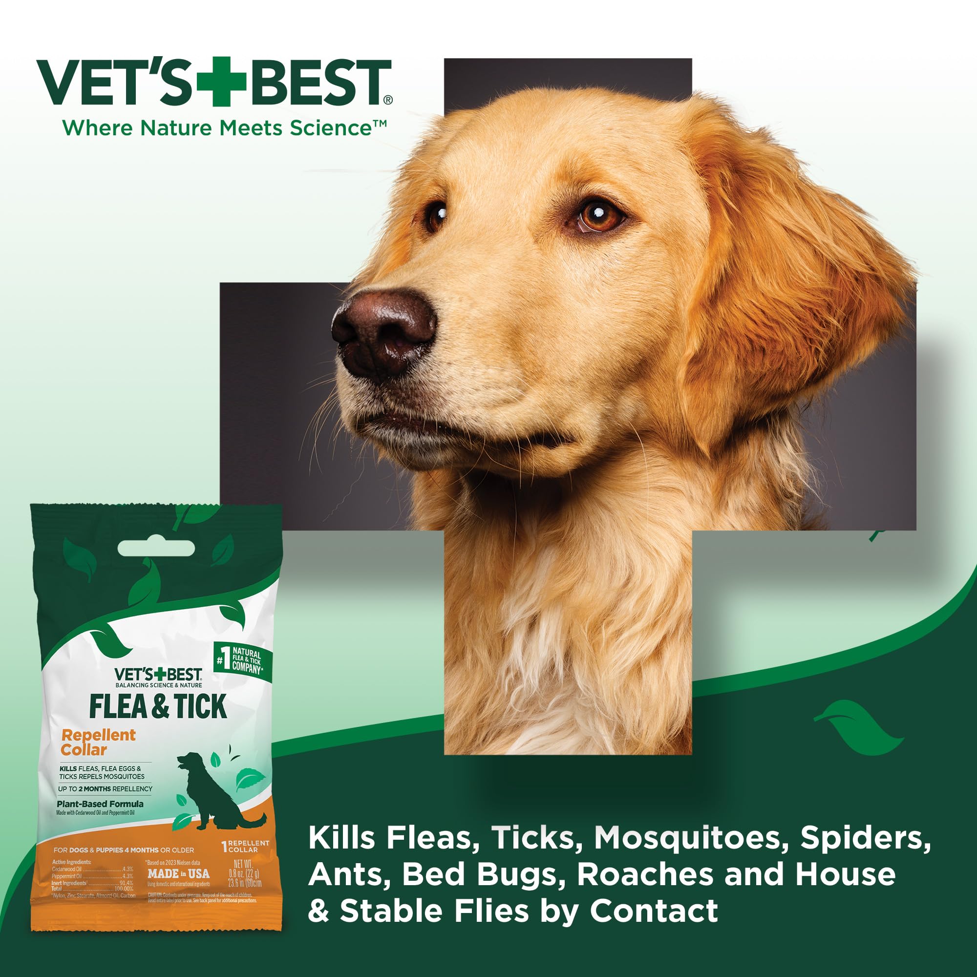 Vet'S Best Flea And Tick Repellent Collar For Dogs - Flea And Tick Prevention For Dogs - Plant-Based Ingredients - Small To Large Dog Flea Collar - Up To 20” Neck Size