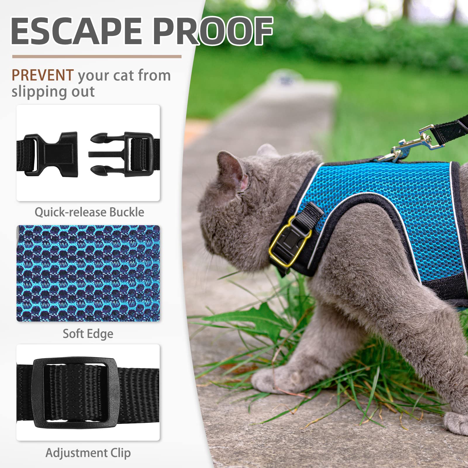 Pupteck Soft Mesh Cat Vest Harness And Leash Set Puppy Padded Pet Harnesses Escape Proof For Cats Small Dogs (X-Large, Lake Blue)