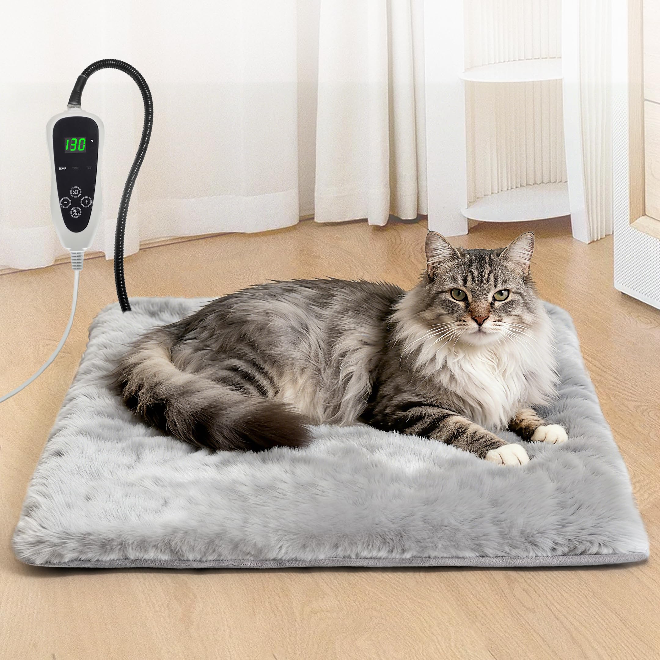 GOLOPET Cat Heating Pad 19x18 in with Smart Thermostat Switch and Power Line Protection Tube,Obtained MET and UL Dual Certificat