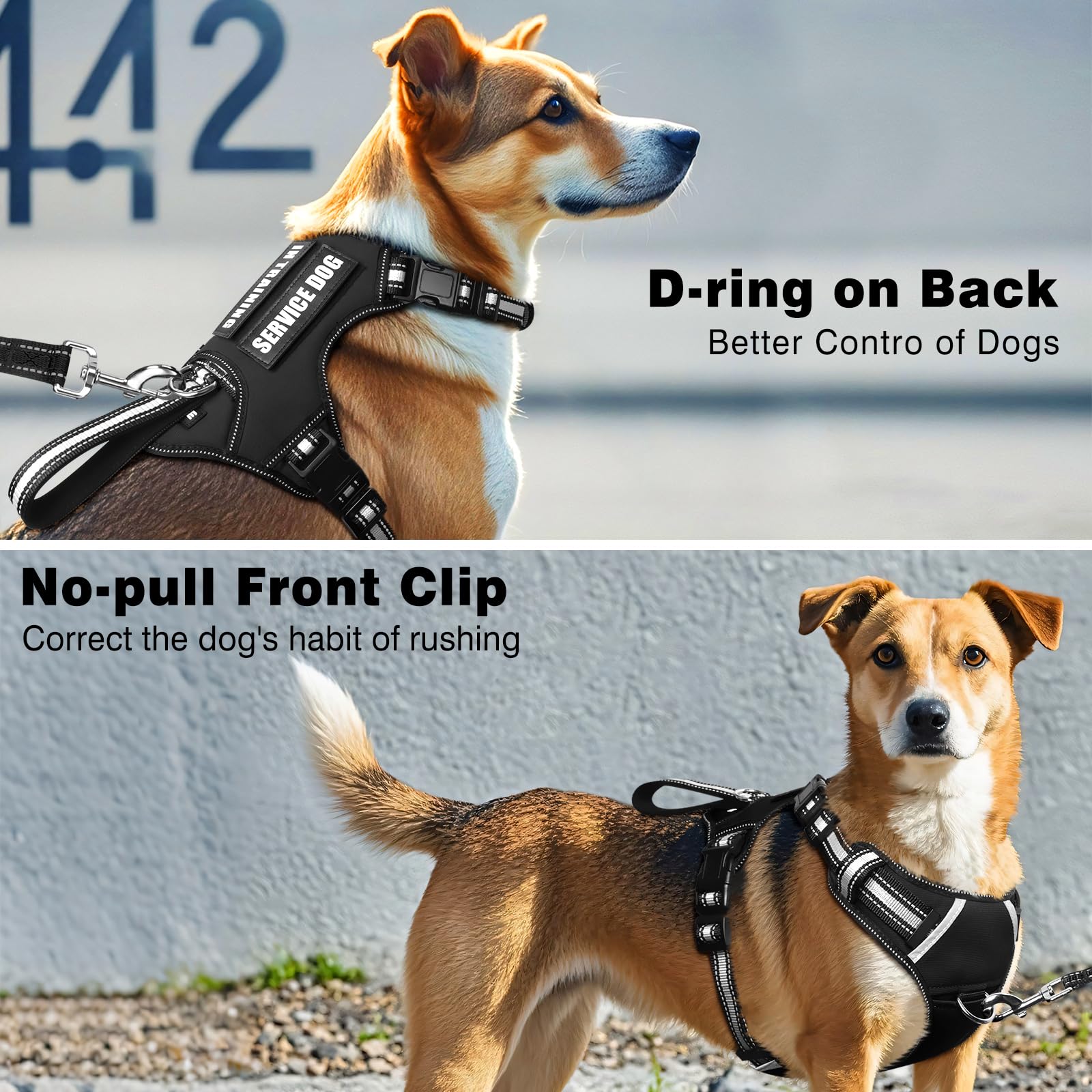 WINSEE Service Dog Vest No Pull with 7 Dog Patches+ID Tag, Reflective Pet Harness with Durable Soft Padded Handle,Easy Put On/Of