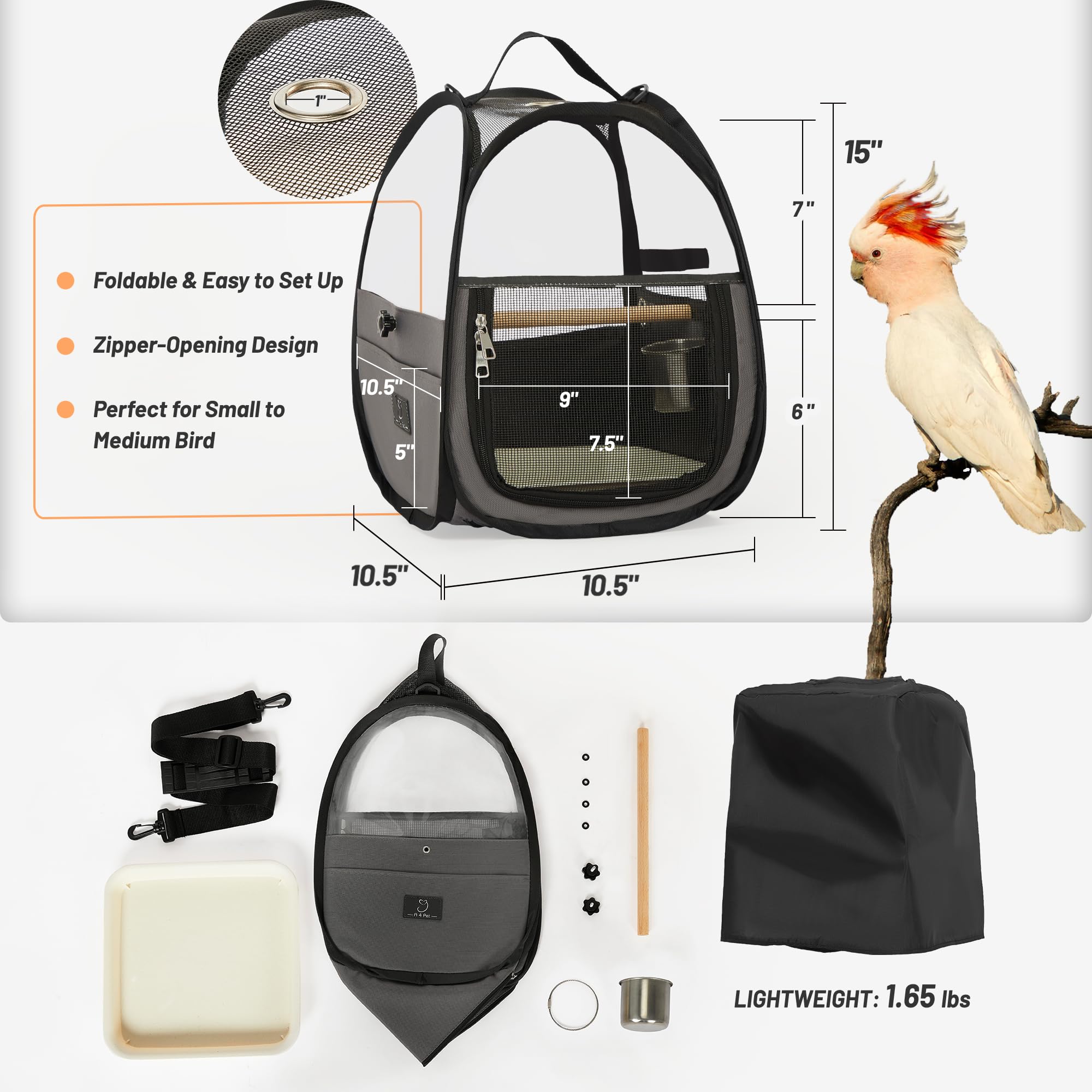 A4Pet Bird Carrier For Travel - Small Bird Travel Cage, Bird Bag With Stand, Tray And Feeding Cup, Portable And Lightweight For Small Animal Carrier