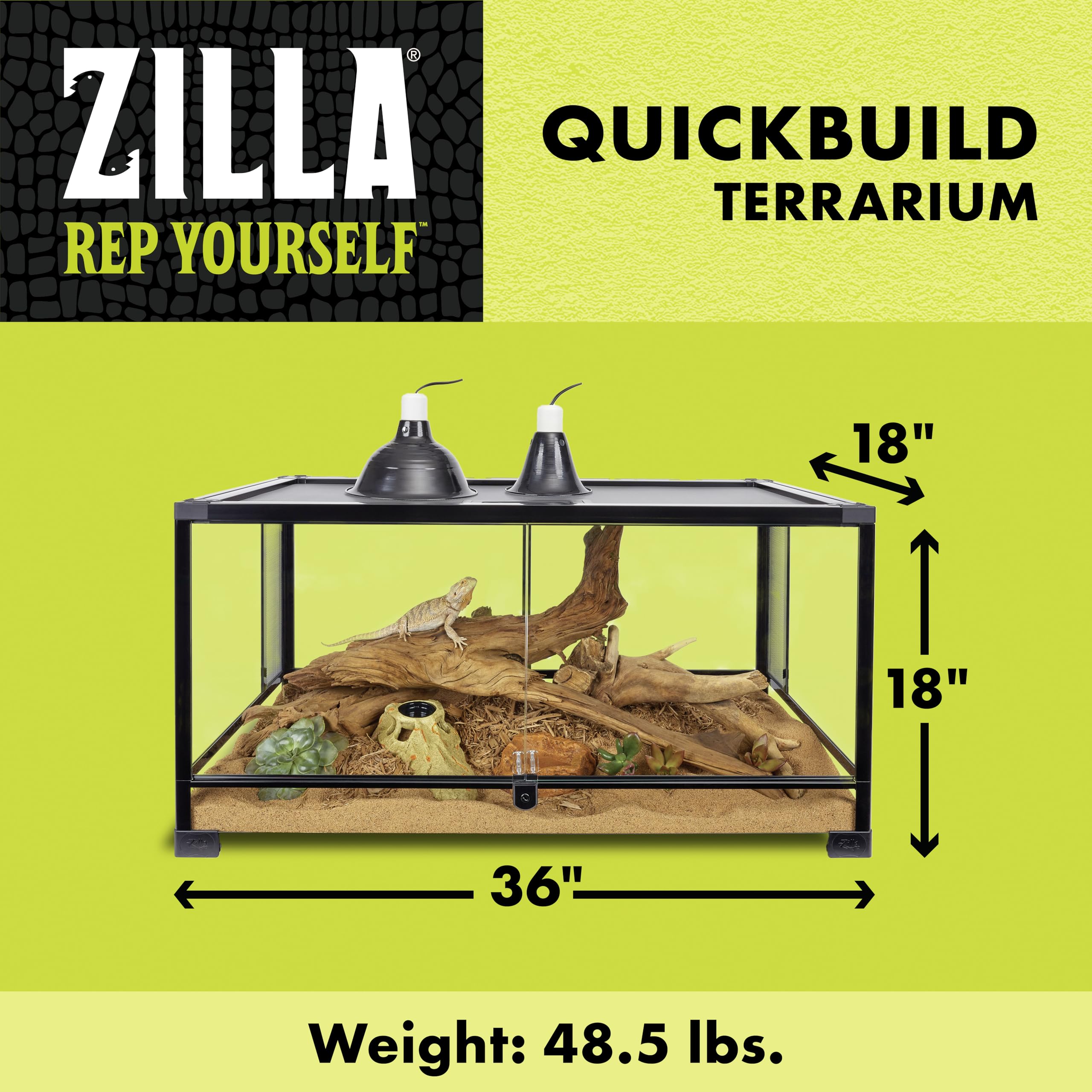 Zilla Quickbuild Reptile 40 Gallon Glass Terrarium Habitat With Swing Door For Geckos, Snakes, Lizards, Frogs, Turtles, And Tort