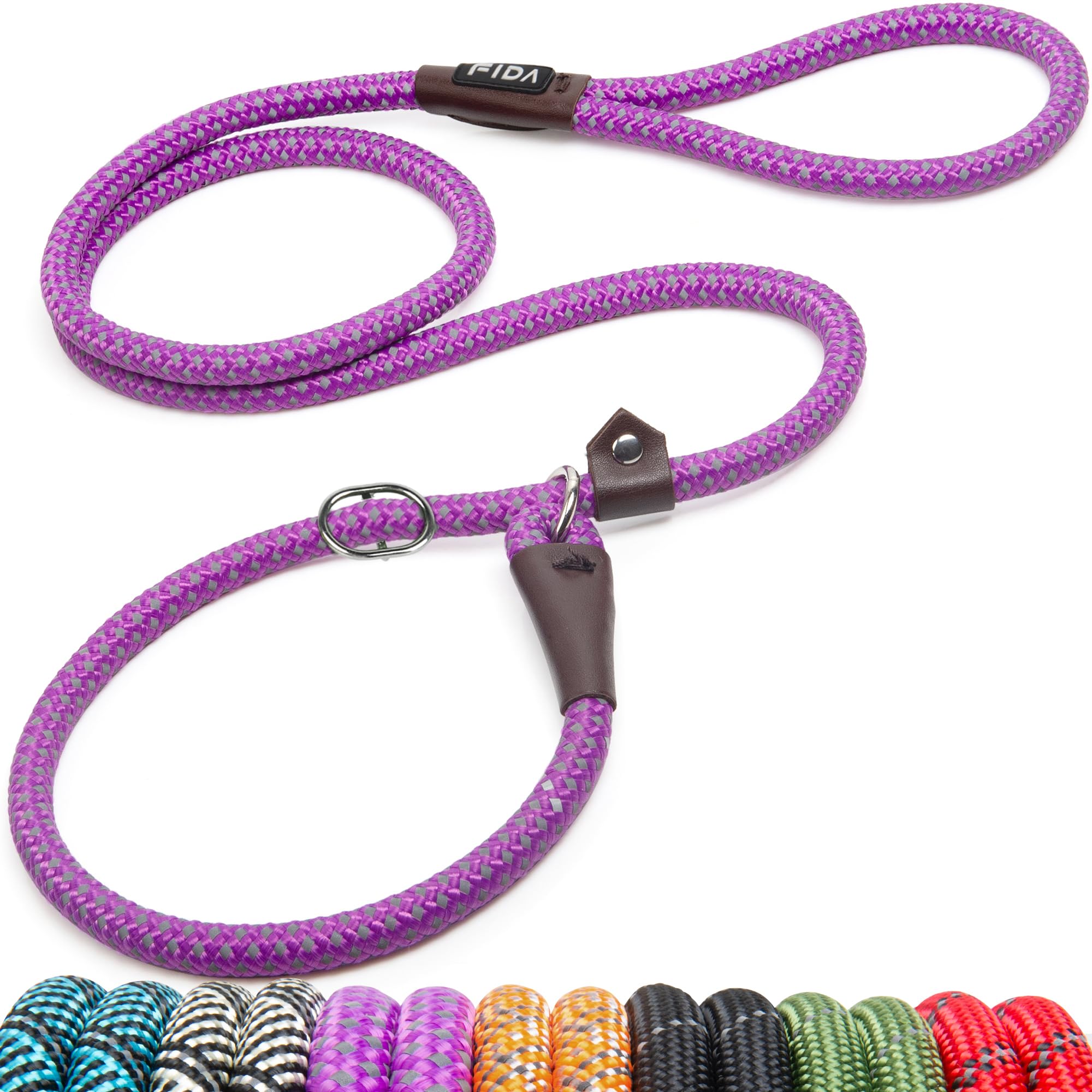 Fida Durable Slip Lead Dog Leash, 6 FT x 1/2", Heavy Duty Nylon, Purple, No Pull Leash for Large/Medium Dogs