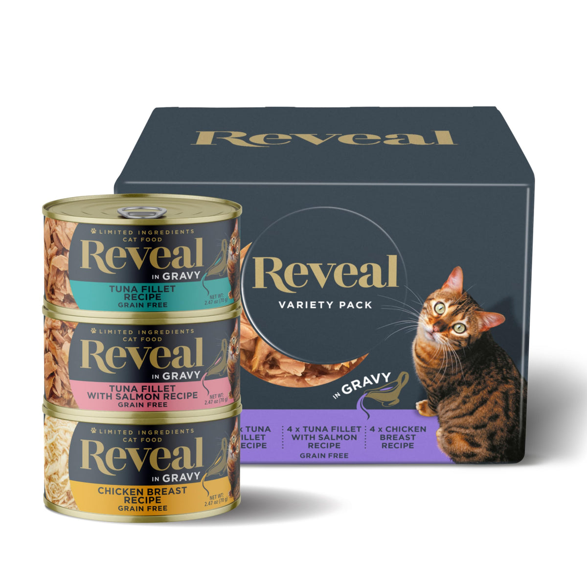 Reveal Natural Wet Cat Food, 12 Count, Grain Free, Limited Ingredient Canned Food For Cats, Fish And Chicken Variety In Gravy, 2.47 Oz Cans