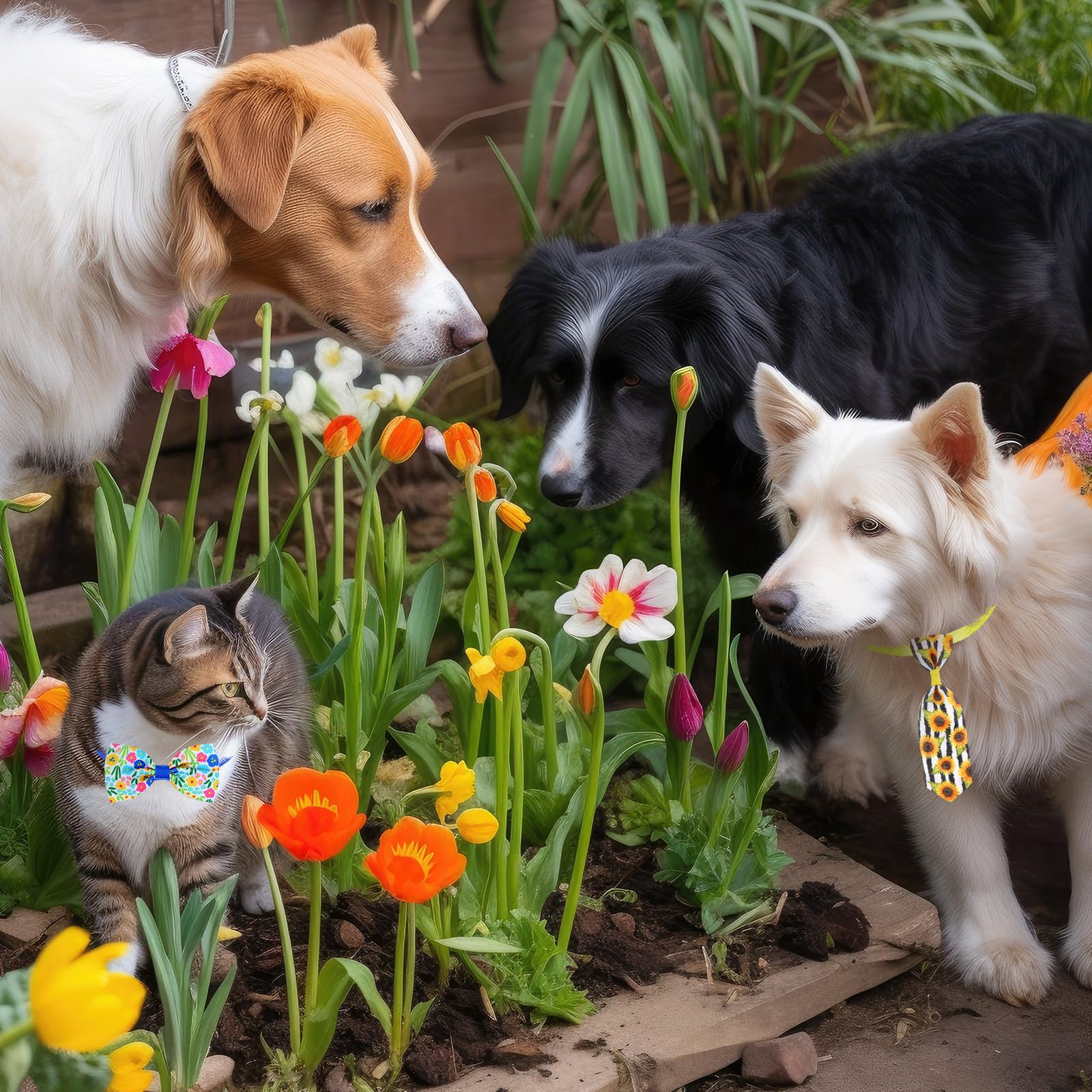 Eccliy 120 Pcs Christmas Dog Bow Tie Collar - Adjustable Santa Claus Snowman Pattern Neckties And Hair Accessories For Small Dog