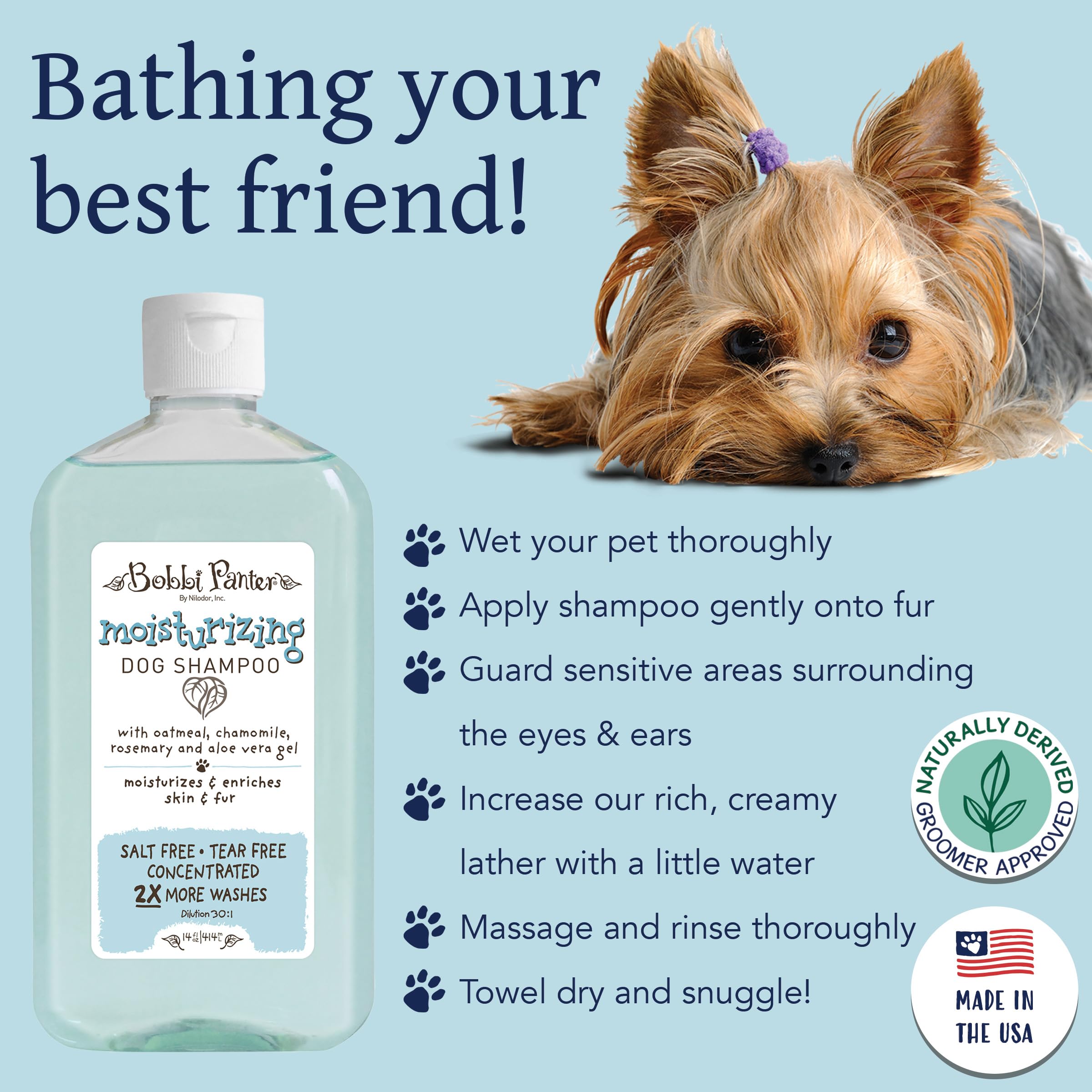 Bobbi Panter Moisturizing Dog Shampoo, Moisturizes And Enriches Dogs Skin & Fur, Soft Sea Air Fragrance, Concentrated 30:1, Made In The Usa, 14 Oz.
