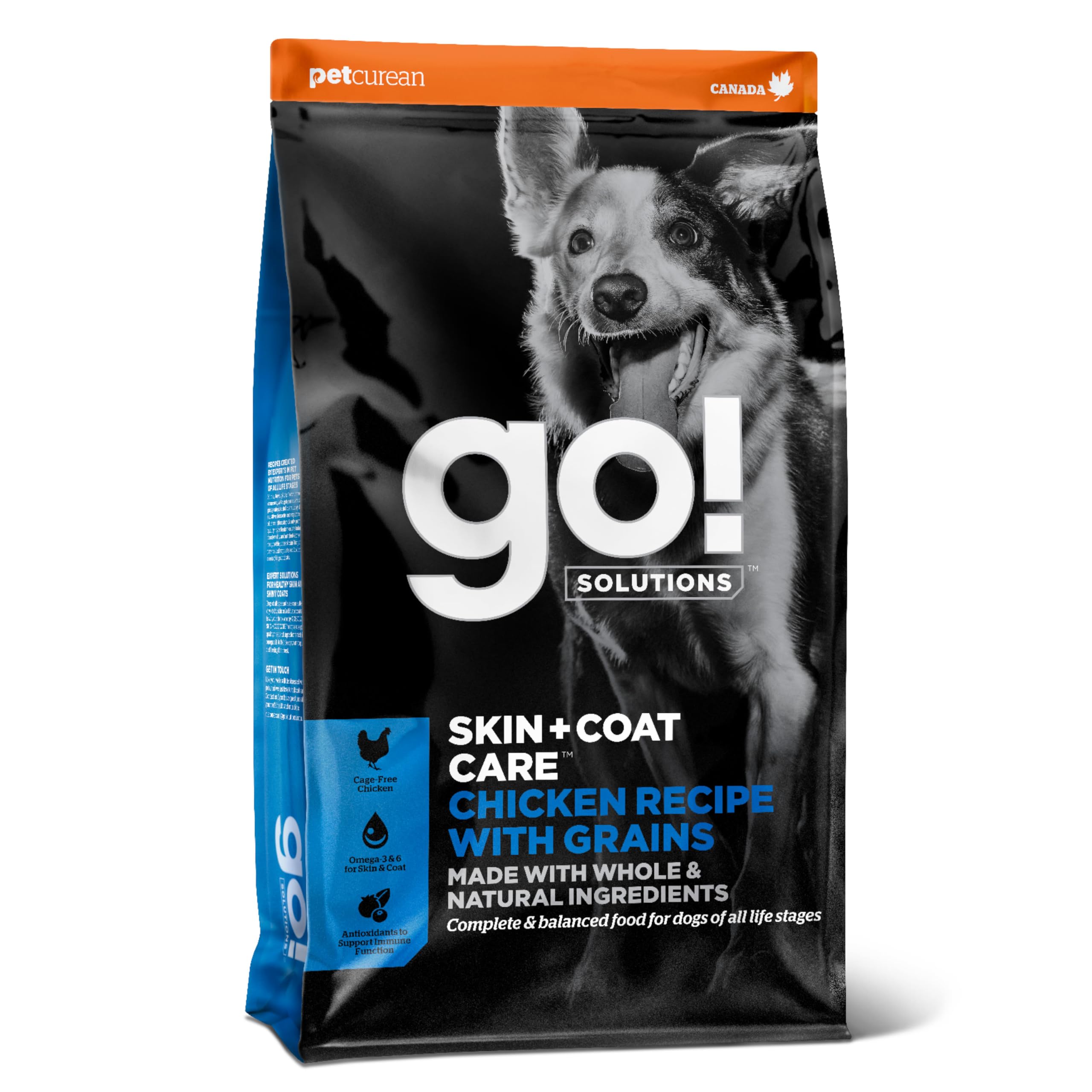 Go! Solutions Skin + Coat Care Chicken Dry Dog Food with Grains, Healthy Kibble with Omega-3s & 6s for Soft, Shiny Fur, for Pupp
