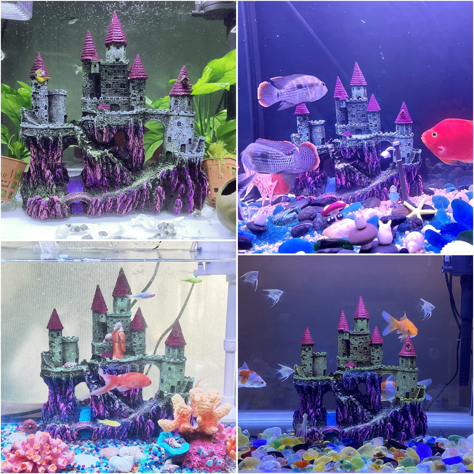 Pinvnby Aquarium Resin Castle Decoration Fish Tank Driftwood Castle Cave Hideouts House Plants Supplies Accessories(Pink) 