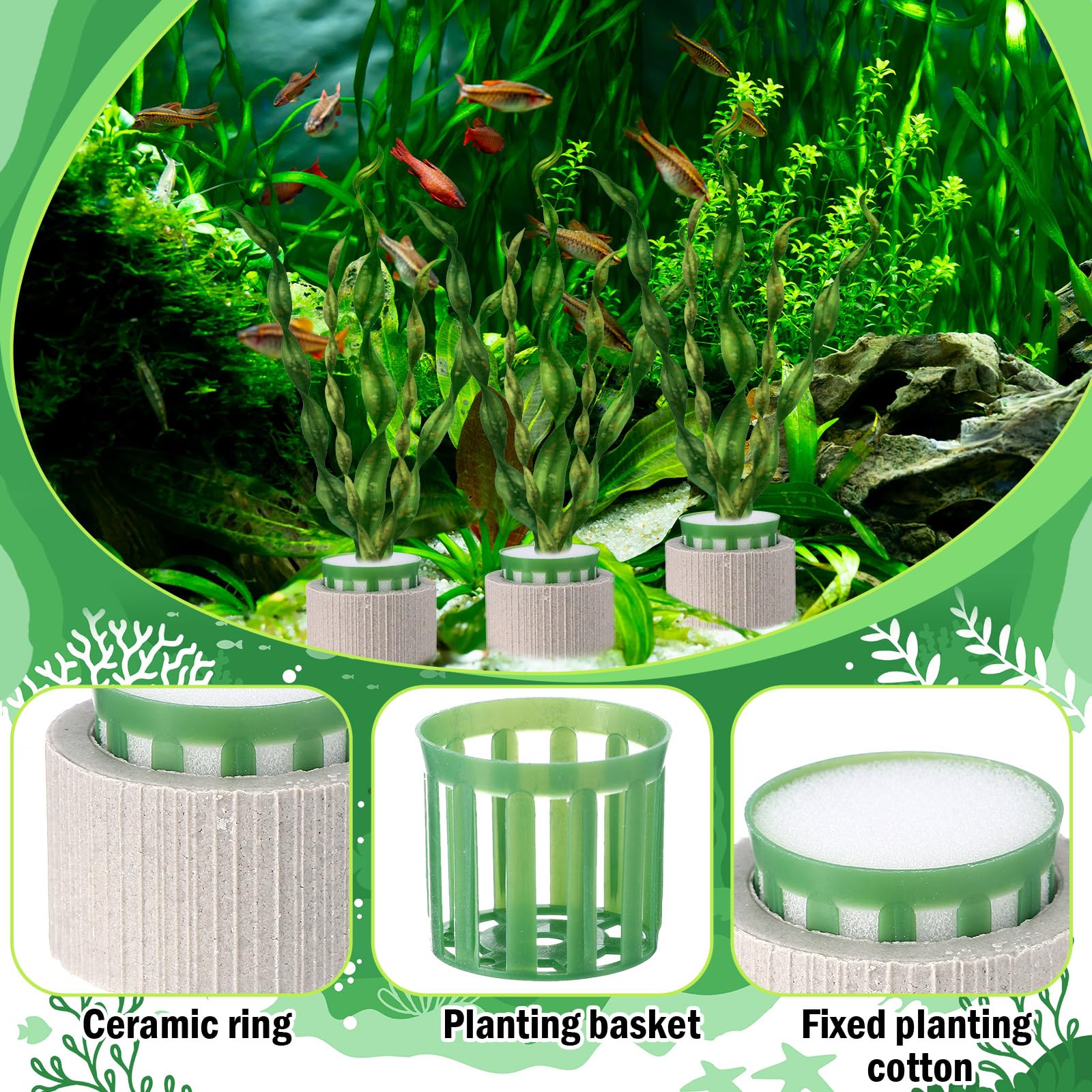 Wonderjune 25 Pack Aquarium Plant Weights Fish Tank Plant Holder Ceramic Anti Floating Aquatic Aquarium Pots Fixed Ring Set for