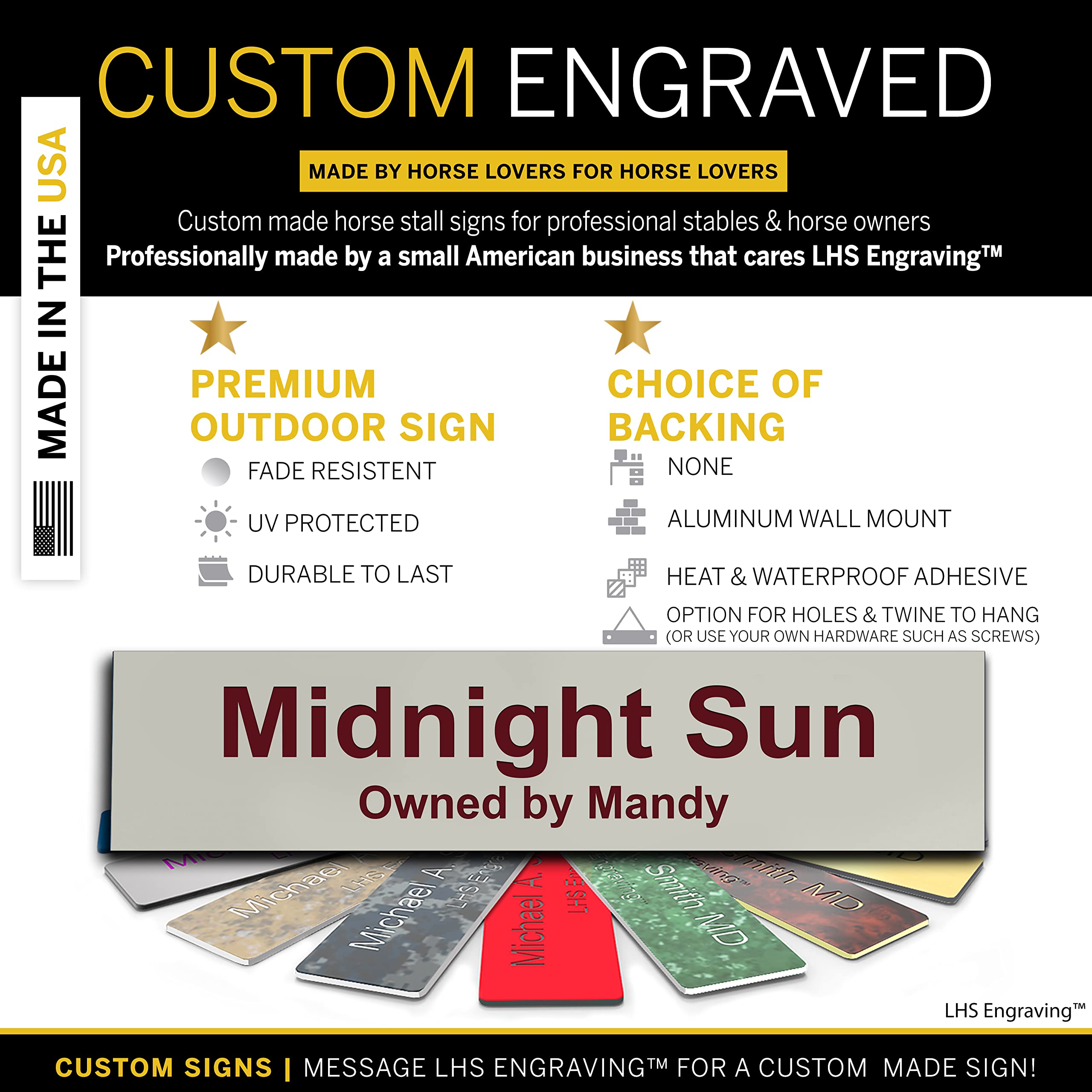 Lhs | Horse Stall Name Plate, 2X12 Personalized Stall Signs, Uv Protected, All Weather Adhesive, Hanging, Mounting Or Other, Gra