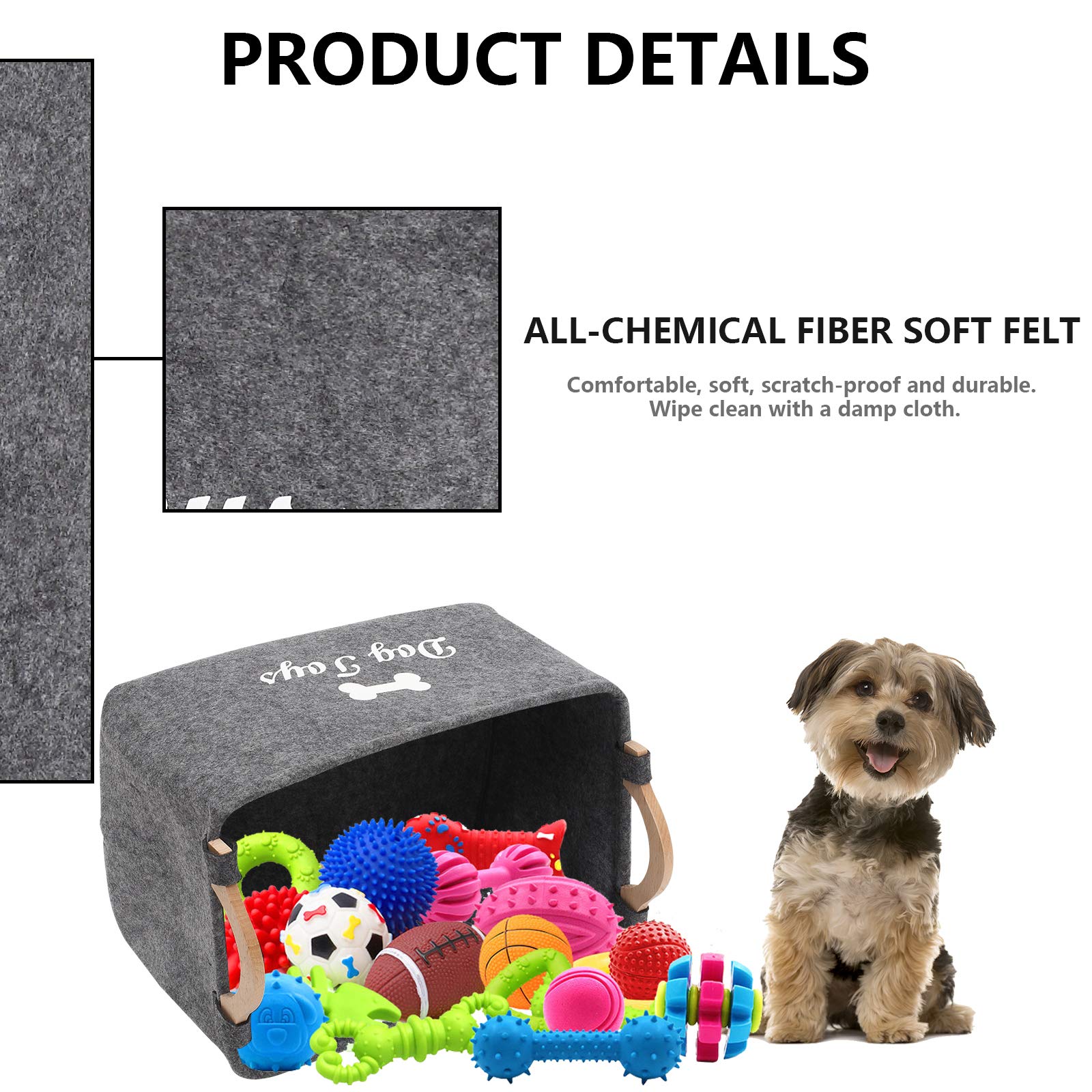 Geyecete Dog Toys Storage Bins - with Wooden Handle, Collapsible Pet Supplies Storage Basket Pet Supplies Storage Basket/Bin Kid