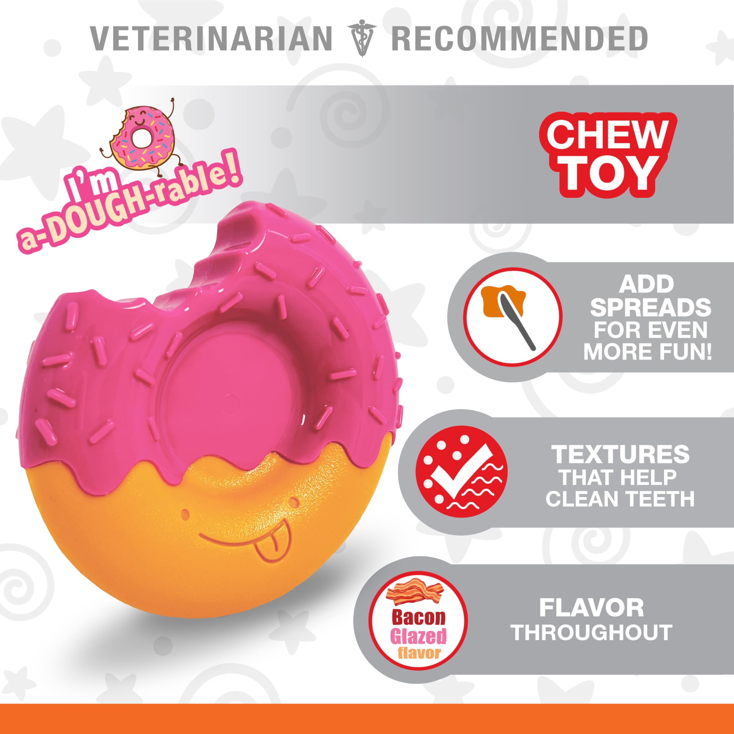 Nylabone Donut Power Chew Toy For Dogs, Dog Toys For Aggressive Chewers, Bacon Glazed Flavor, Large - Up To 50 Lbs, 1 Count