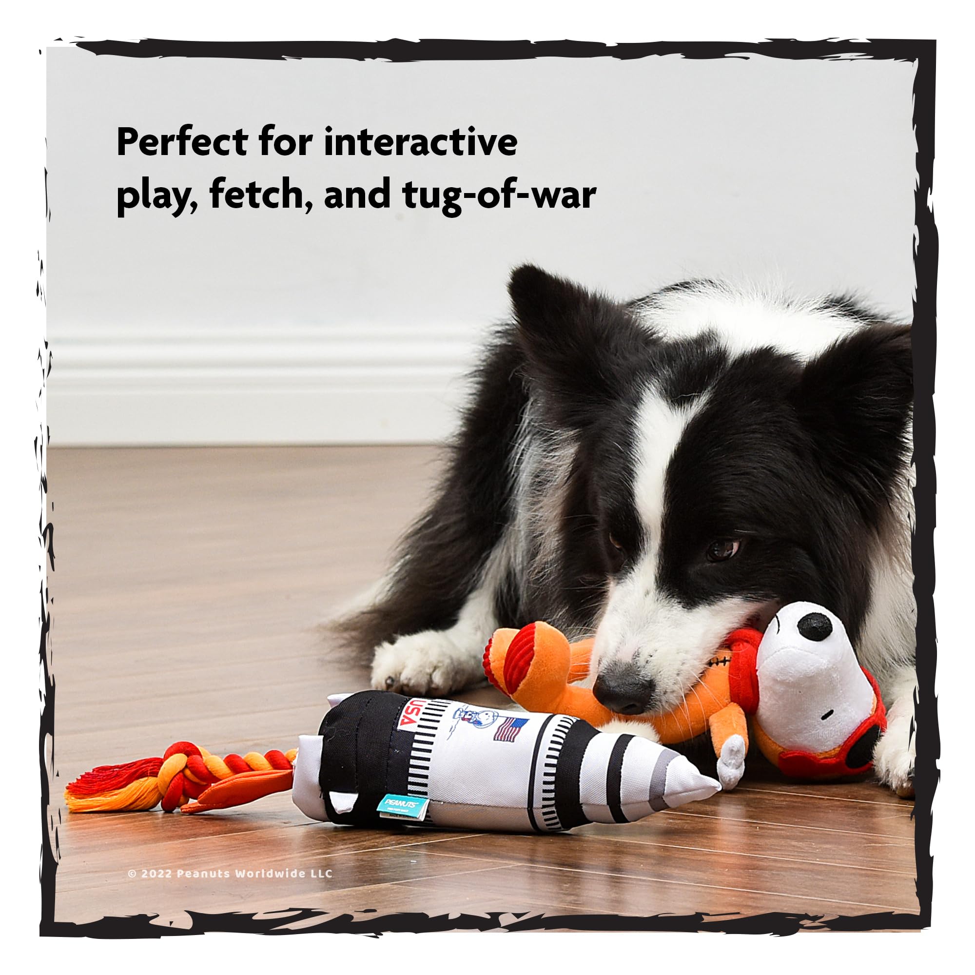 Peanuts For Pets Space Explorer Snoopy Plush And Rocket Ship Rope Tug Dog Toy Set, Squeaky Puppy Toys, Stuffed Animal, Ideal For