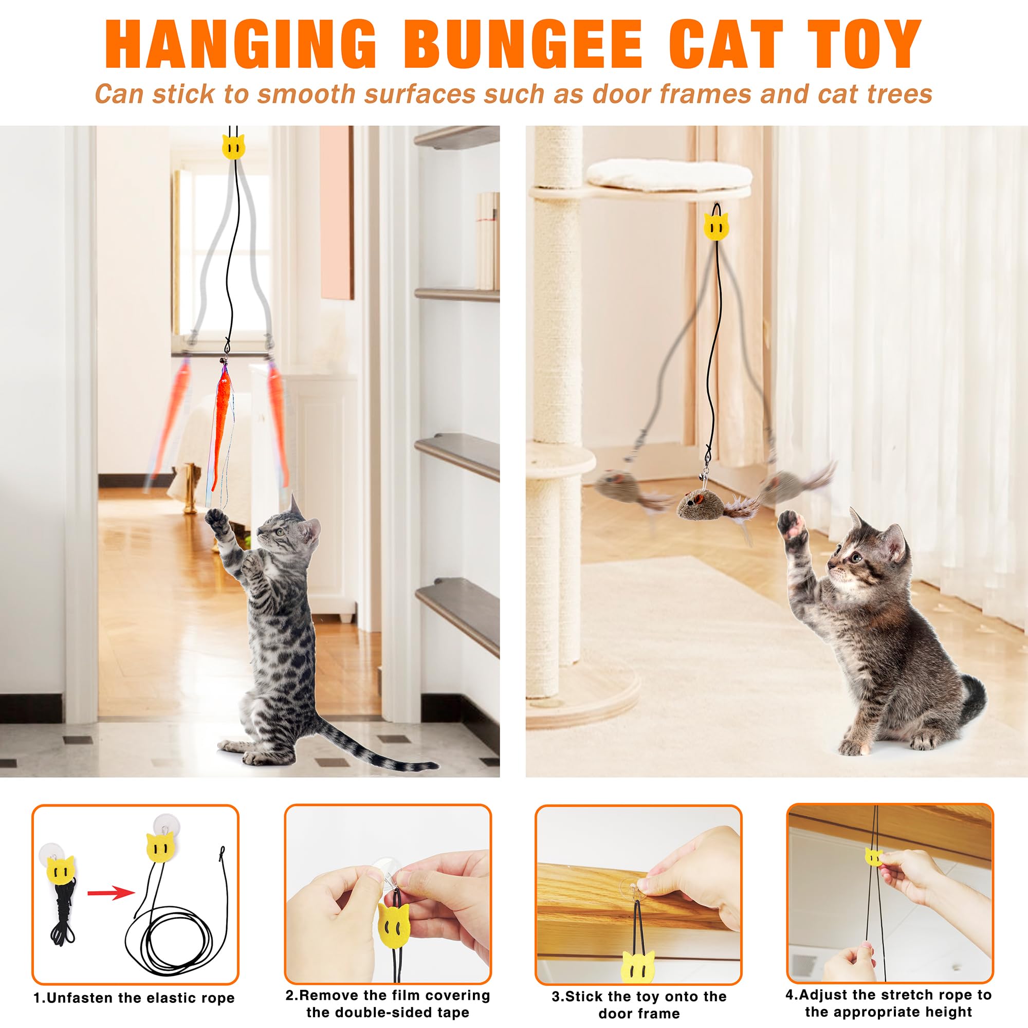 JXFUKAL Interactive cat Toy, Automatic Cat Wand Toy with Stable Wooden Base, 2 PCS Detachable Cat Teaser, 5PCS Refills Replaceme