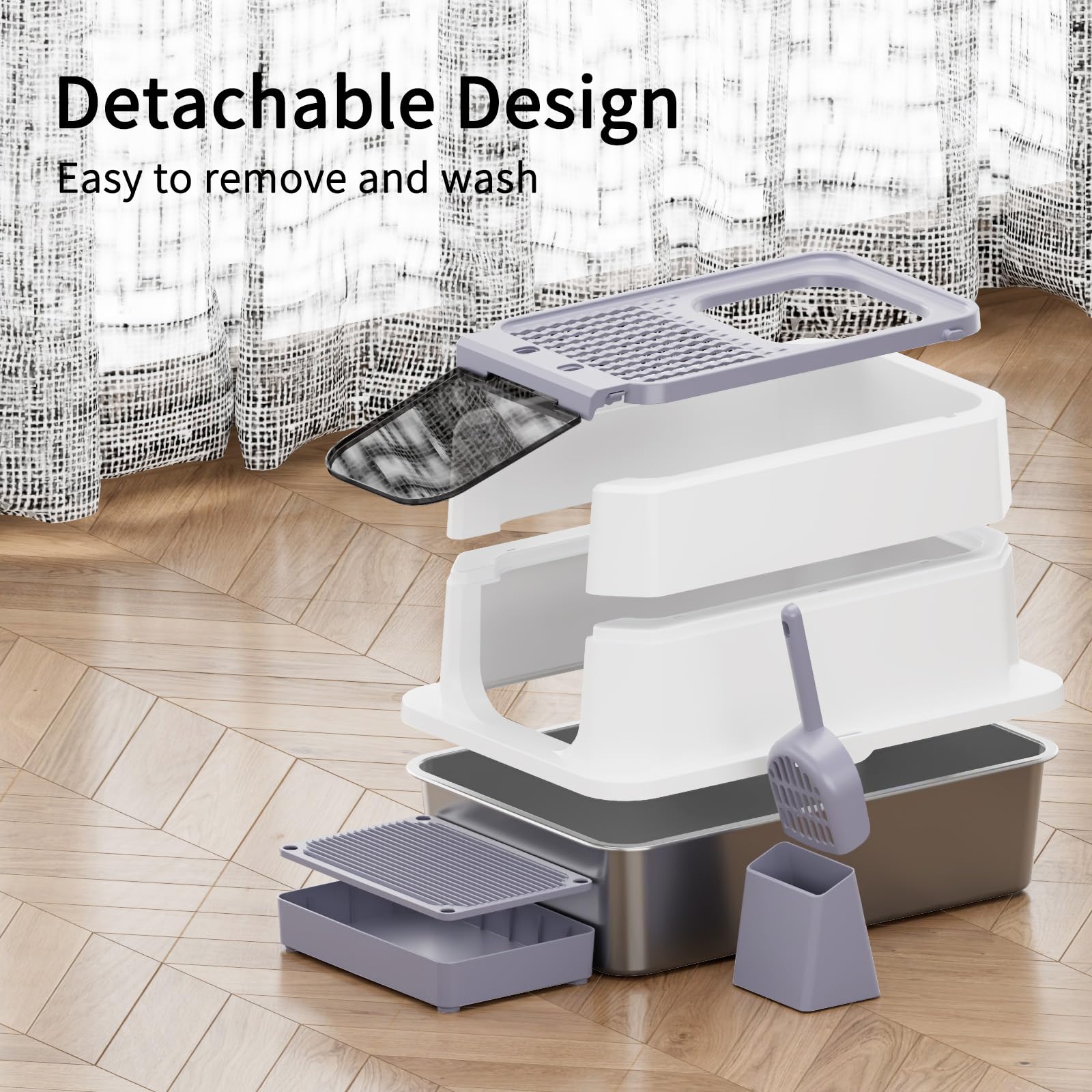 Rizzari Stainless Steel Cat Litter Box, Odorless Enclosed Litter Box With Top Holes, Large Litter Pan For Small To Large Sized C