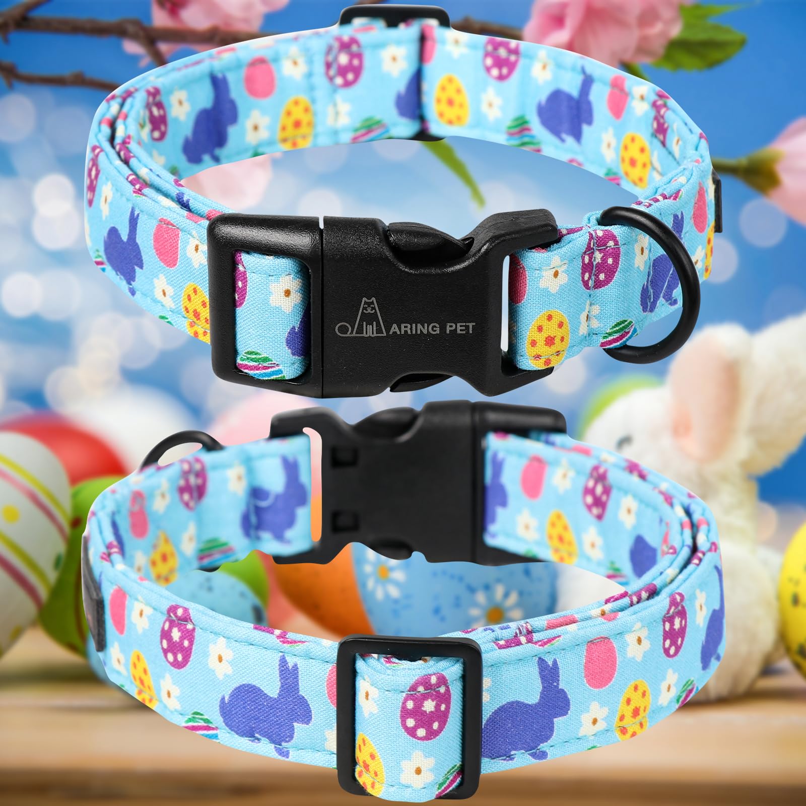 Aring Pet Easter Dog Collar-Cute Blue Rabbit Dog Collars, Adjustable Cotton Bunny Pet Collar Puppy Collars With Quick Release Bu