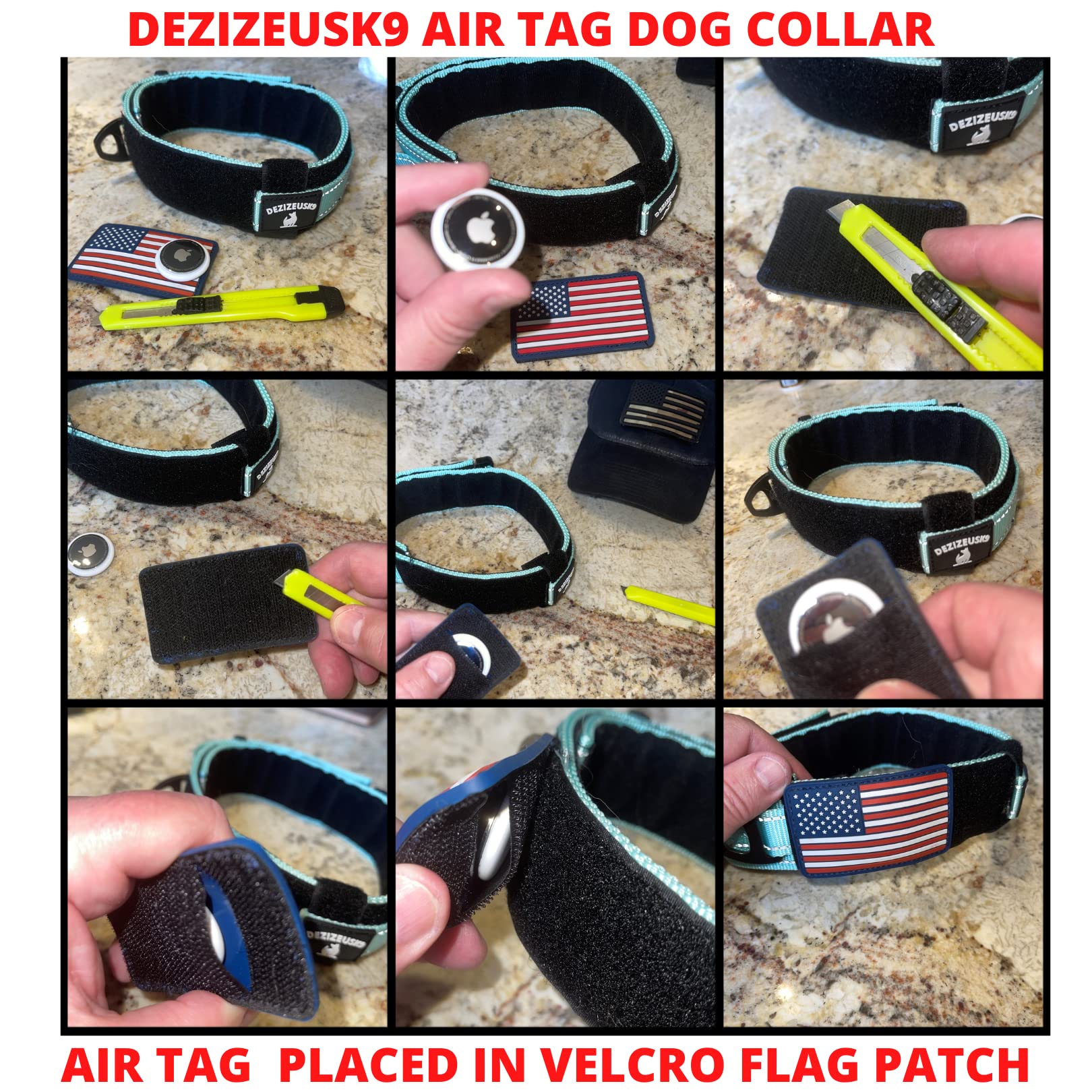 2 Personalized Tactical Dog Collar - Wide Thick Military Style with Strong Belt Buckle Closure - American Flag Patch - Reflectiv