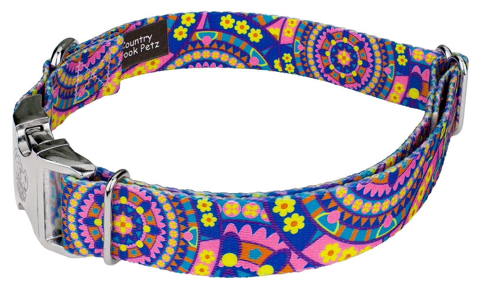 Country Brook Petz - Blue Boho Mandala Premium Dog Collar And Leash Set - Groovy Collection Featuring Far Out Designs (1 Inch, L
