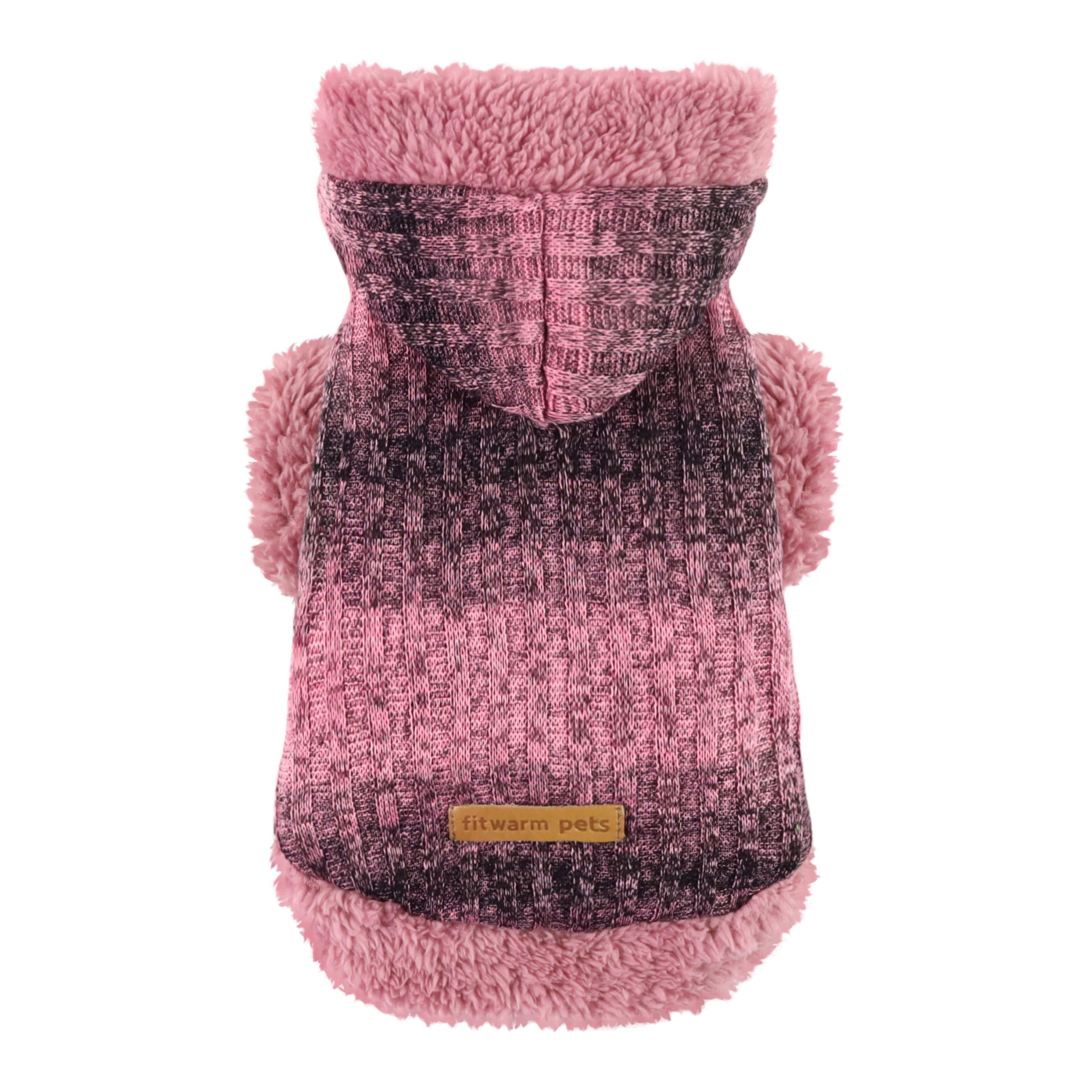 Fitwarm Fuzzy Dog Sweater, Knitted Winter Dog Clothes for Small Dogs Girl, Pet Warm Hooded Outfit, Heather Pink, Black, Medium