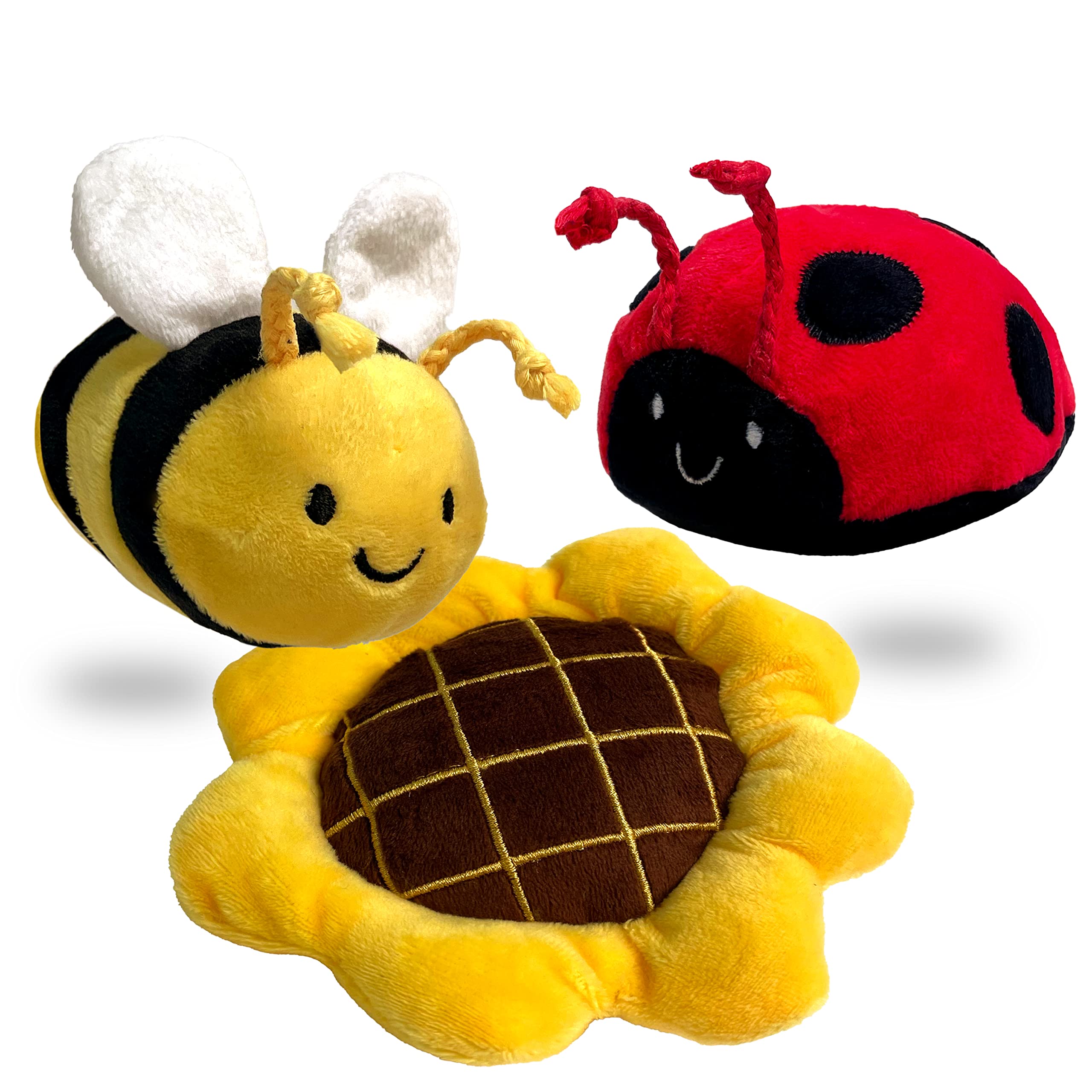 Tonbo Springtime Combo - Crinkle Plush Cute Dog Toys, Sunflower, Bumblebee, Ladybug