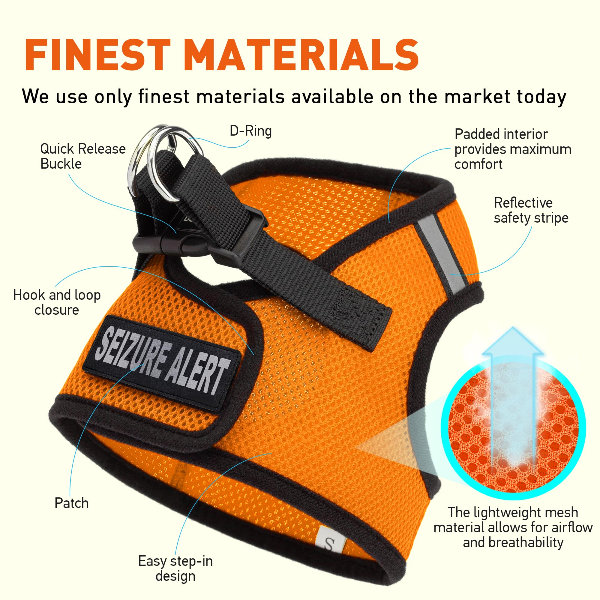 Dogline Boston Step In Mesh Dog Harness With Seizure Alert Patch No Choke Pet Vest Soft Gentle Padded Chest Halter For Puppies S