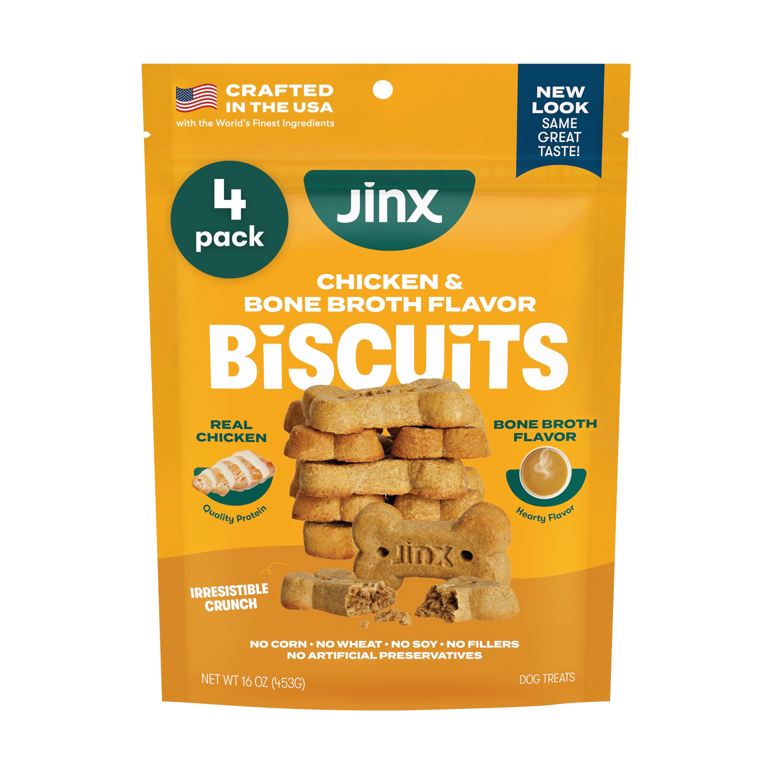 Jinx Oven-Baked Chicken Bone Broth Biscuit Dog Treats - Crunchy, All Natural, Superfood-Rich with Cage-Free Chicken, Dog Biscuit