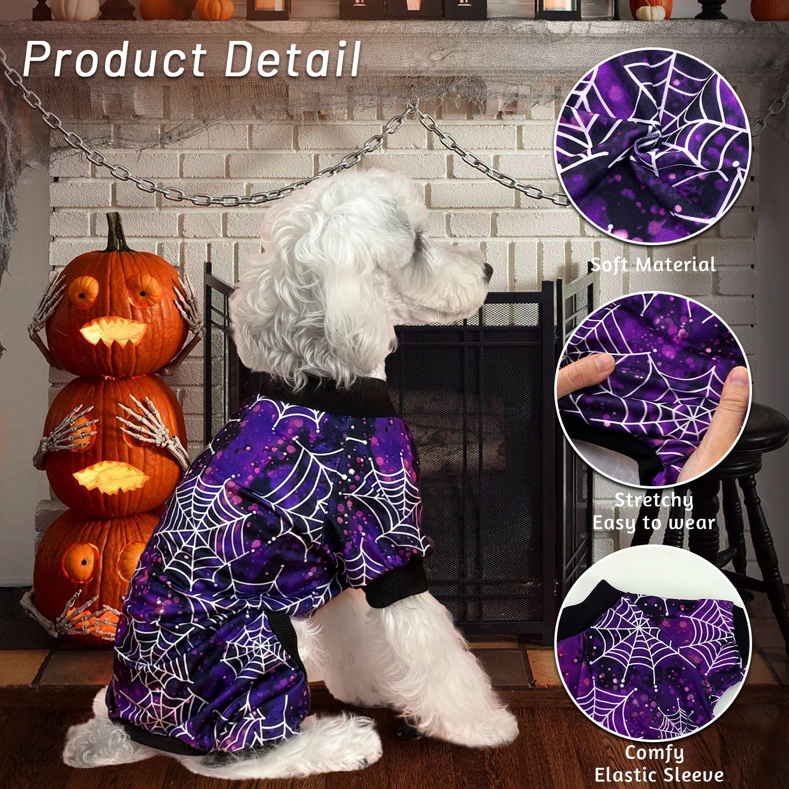 Xpudac Halloween Dog Pajamas For Small Medium Dogs Spider Puppy Costume Soft Pet Clothes Outfit Cat Jumpsuits, Large