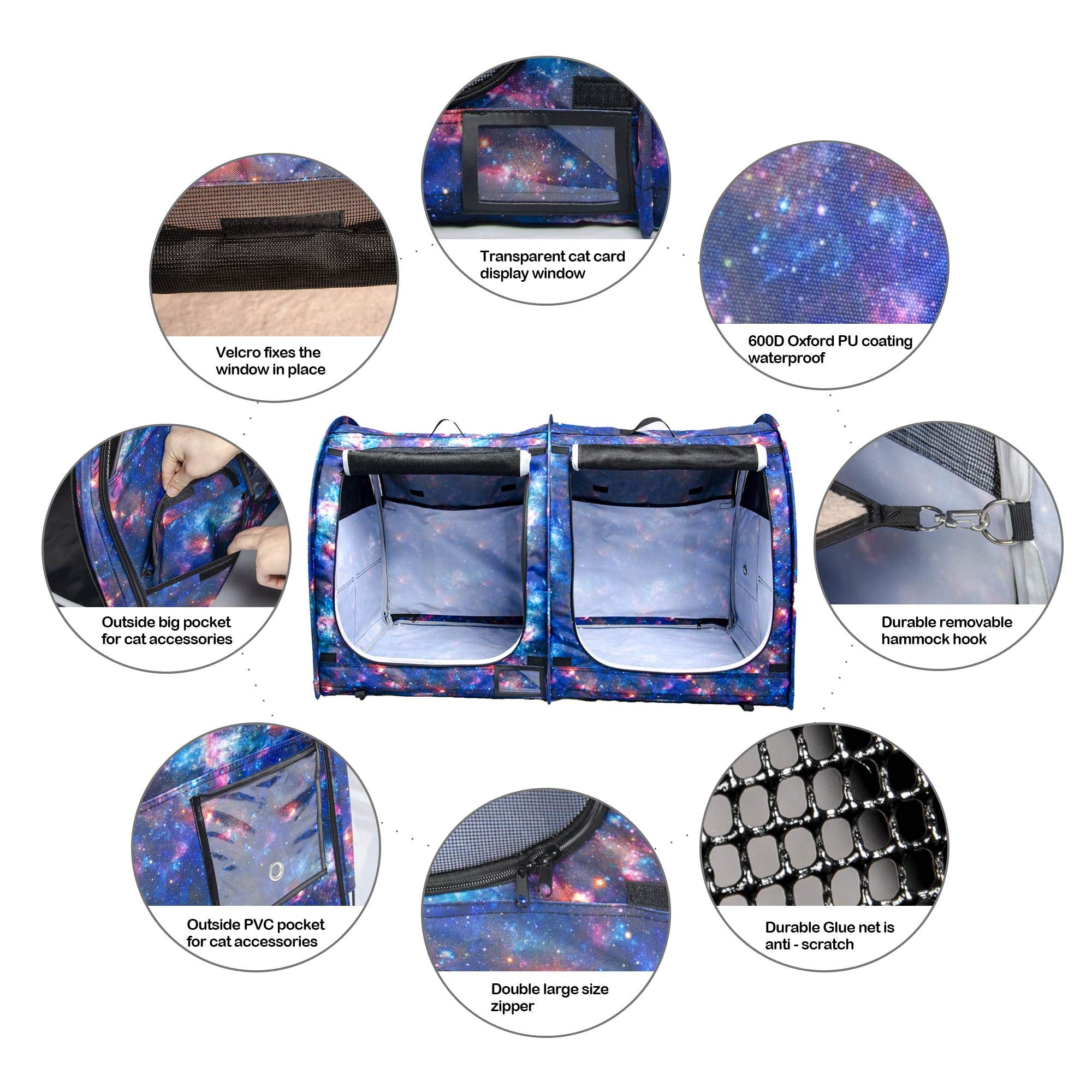 Mispace Portable Twin Compartment Show House Cat Cage/Condo - Easy To Fold & Carry Kennel - Comfy Puppy Home & Dog Travel Crate With Portable Carry Bag/Two Hammocks/Mats And Collapsible Litter Box