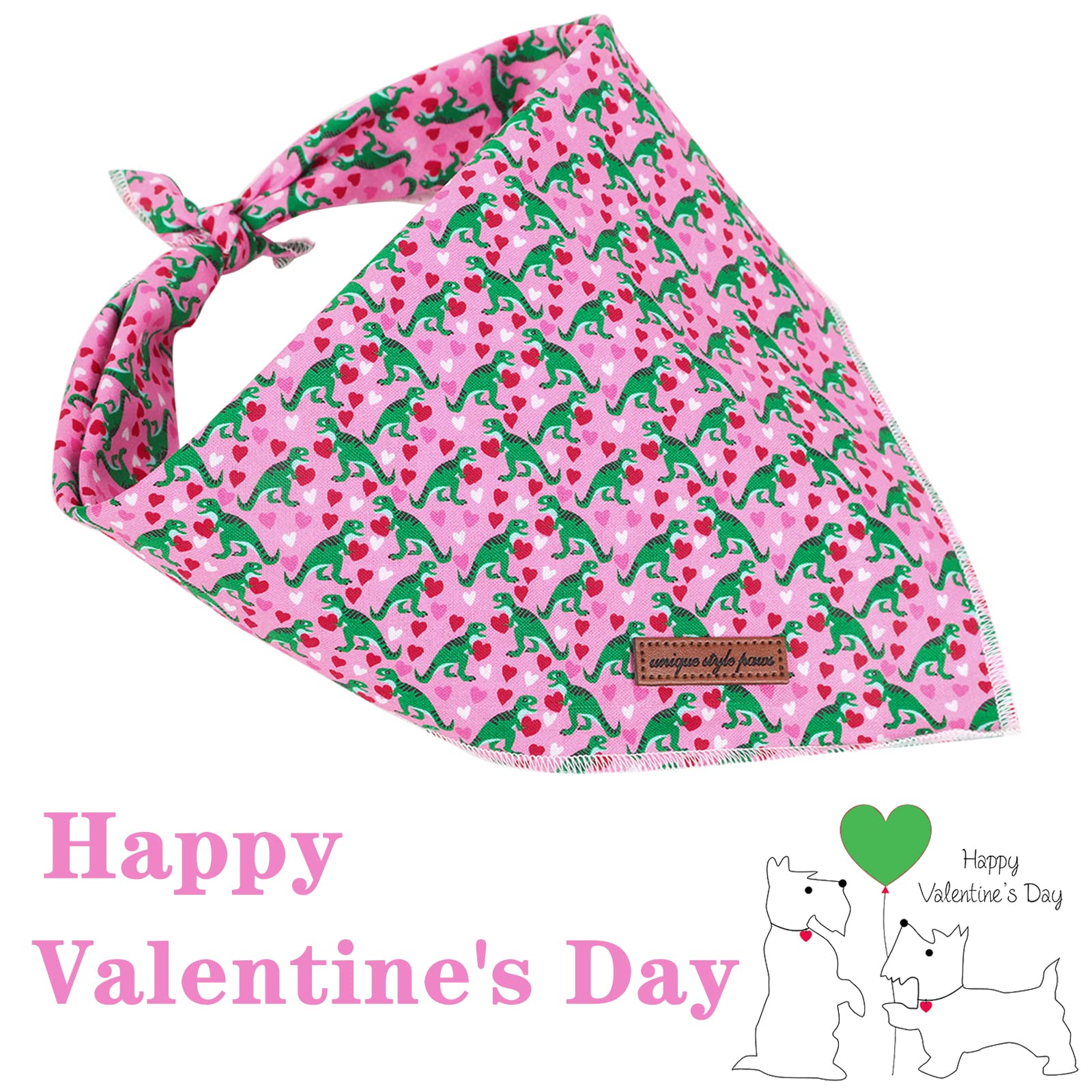 Unique Style Paws Dog Bandanas 1Pc Washable Cotton Pink Dinosaur & Heart Dog Scarfs For Small Medium Large Dogs And Cats-Valentine'S Day Style-S