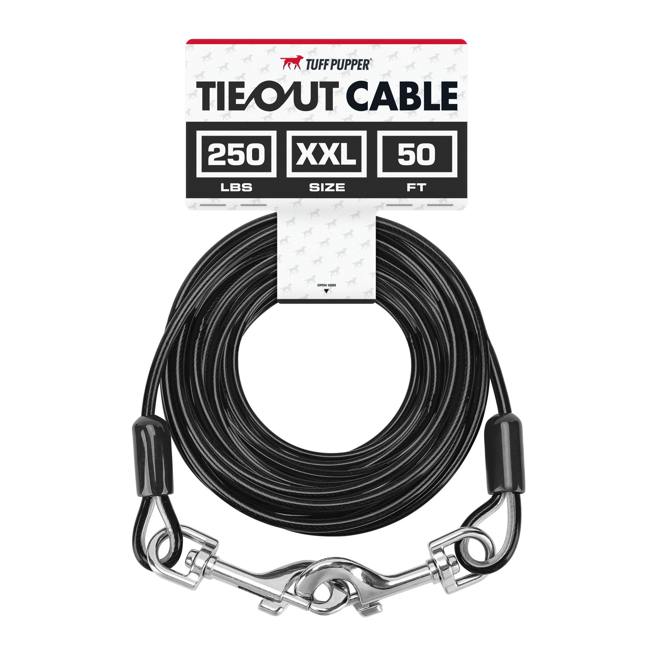 Tuff Pupper Dog Tie Out Cable 50 Feet | Dog Runner Cable For Yard 50 Ft | Heavy Duty Lead | Water & Rust Resistant Industrial St