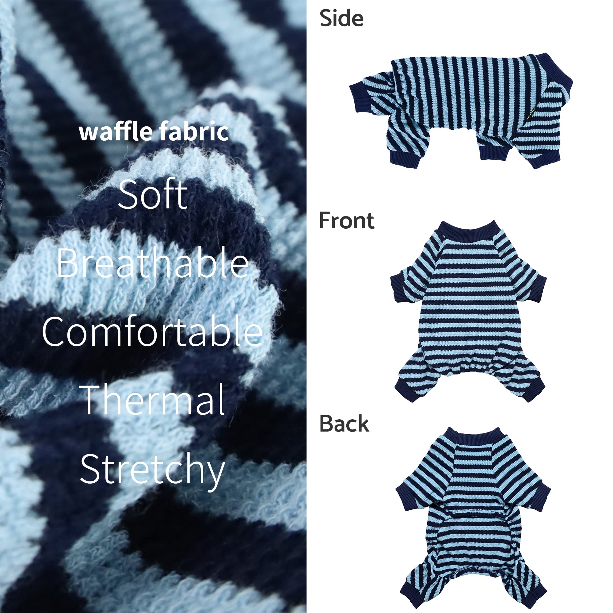Fitwarm Blue And White Striped Dog Pajamas, Waffle Dog Clothes For Small Dogs Girl Boy, Puppy Onesie With Feet, Pet Cat Outfit,