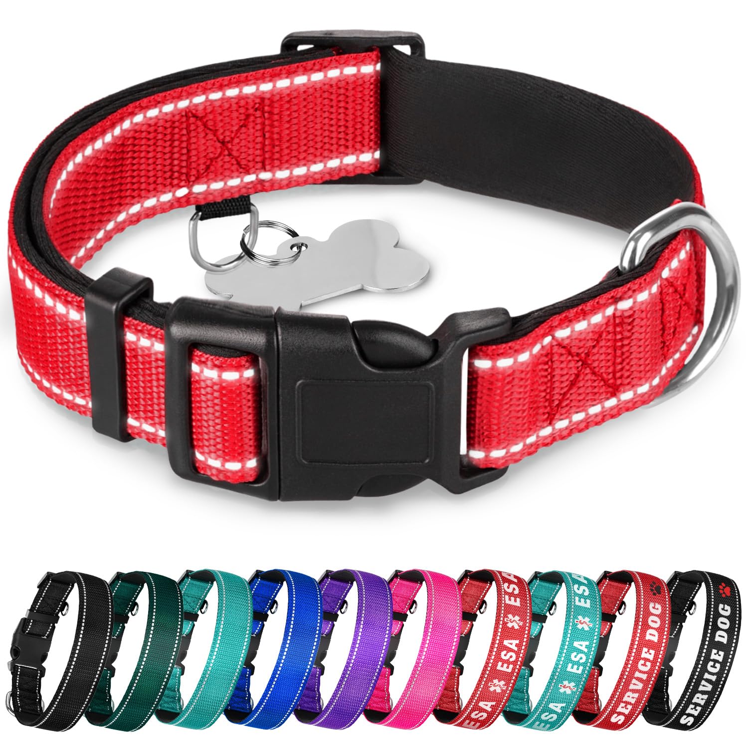 Teceum Reflective Pet Collar - Red - Xxs - Extra Soft Padding - Basic Nylon Dog Collar - Quick Release Buckle - Fits Small, Medi