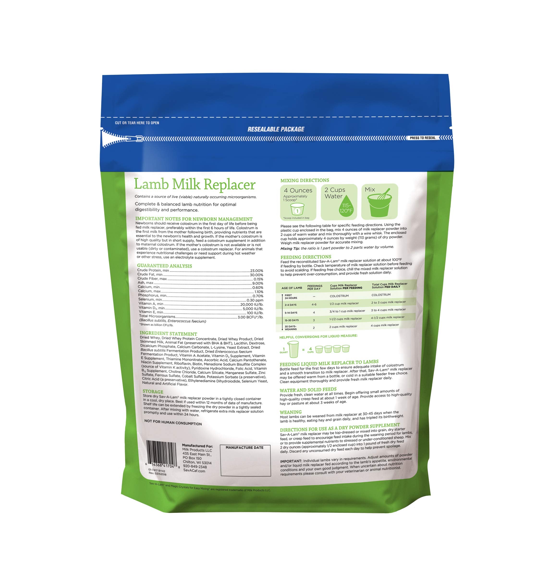 Sav-A-Lam Lamb Milk Replacer | 8 Pound ( 8 LB) Pouch