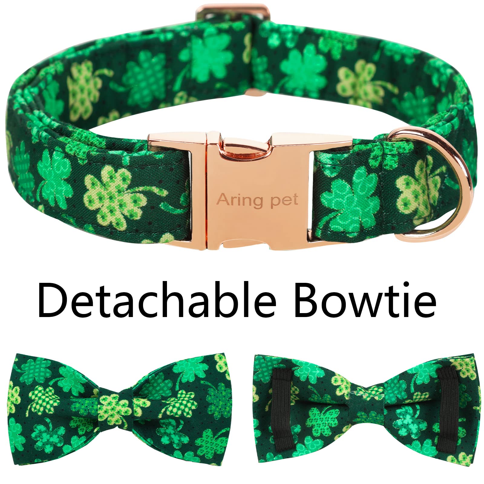 ARING PET St. Patrick 's Day Dog Collar-Cute Clovers Dog Collar with Bow, Cotton Trefoil Bowtie Dog Collars with Metal Buckle fo