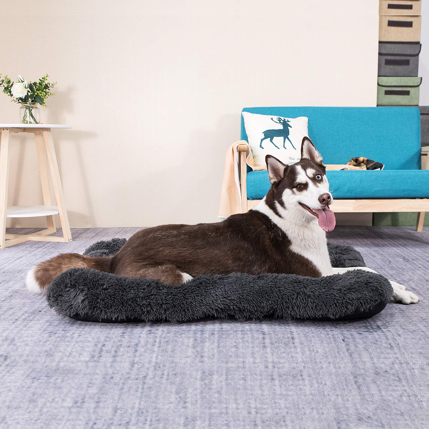 Coohom Deluxe Plush Dog Bed Pet Cushion Crate Mat,Fulffy Comfy Kennel Anti-Slip Washable Pad For Medium Large X-Large Dogs(Xx-La