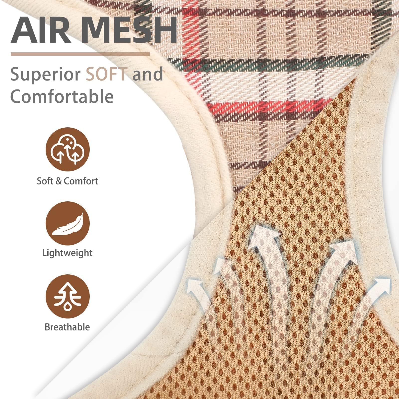 PUPTECK Soft Mesh Dog Harness and Leash Set Pet Puppy Cat Comfort Padded Vest No Pull Harnesses, Khaki, M
