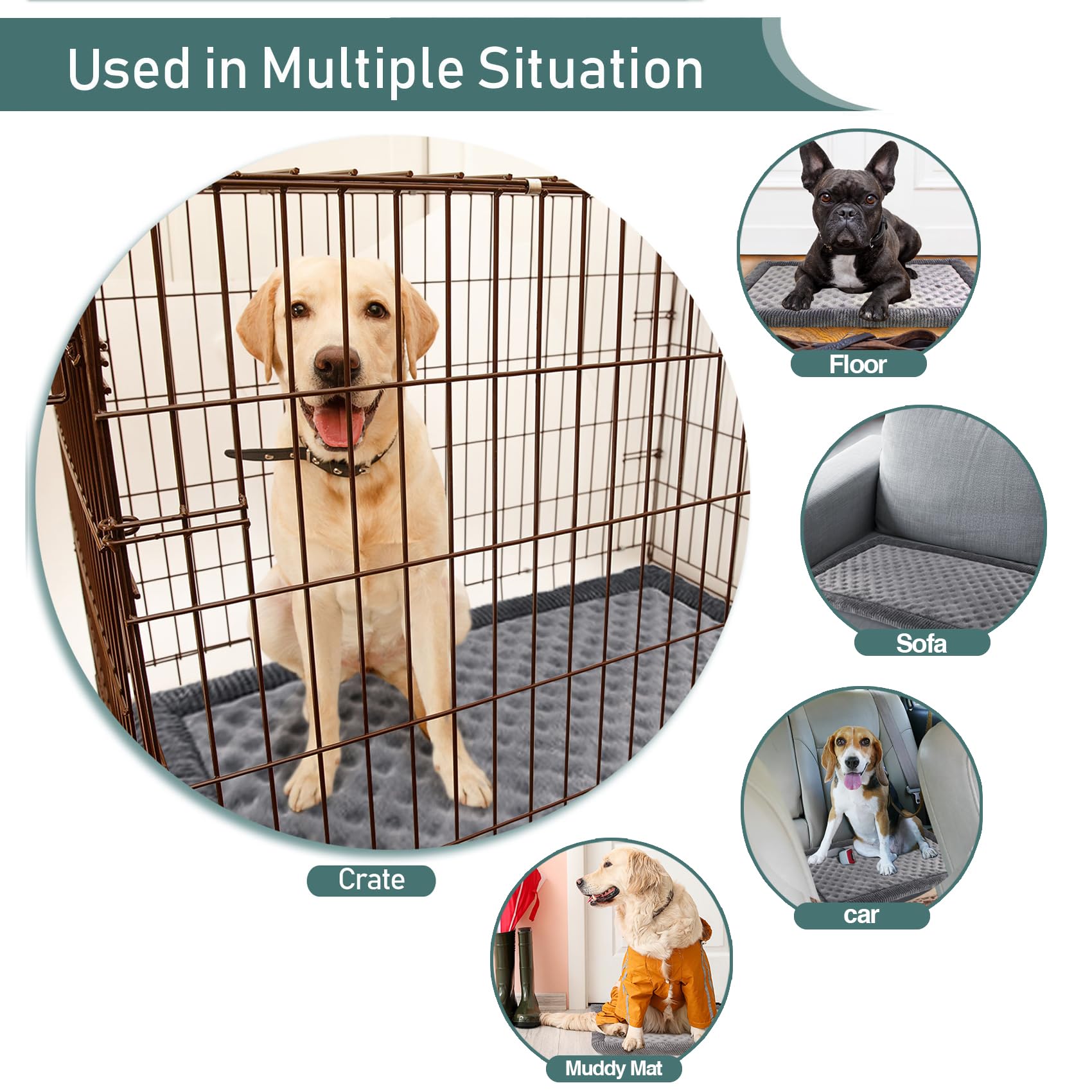 Pagged Gray Dog Crate Pad 48X30 Inch Memory Foam Large Dog Kennel Bed Soft Flannel Washable Anti Slip Puppy Sleeping Mat,Grey