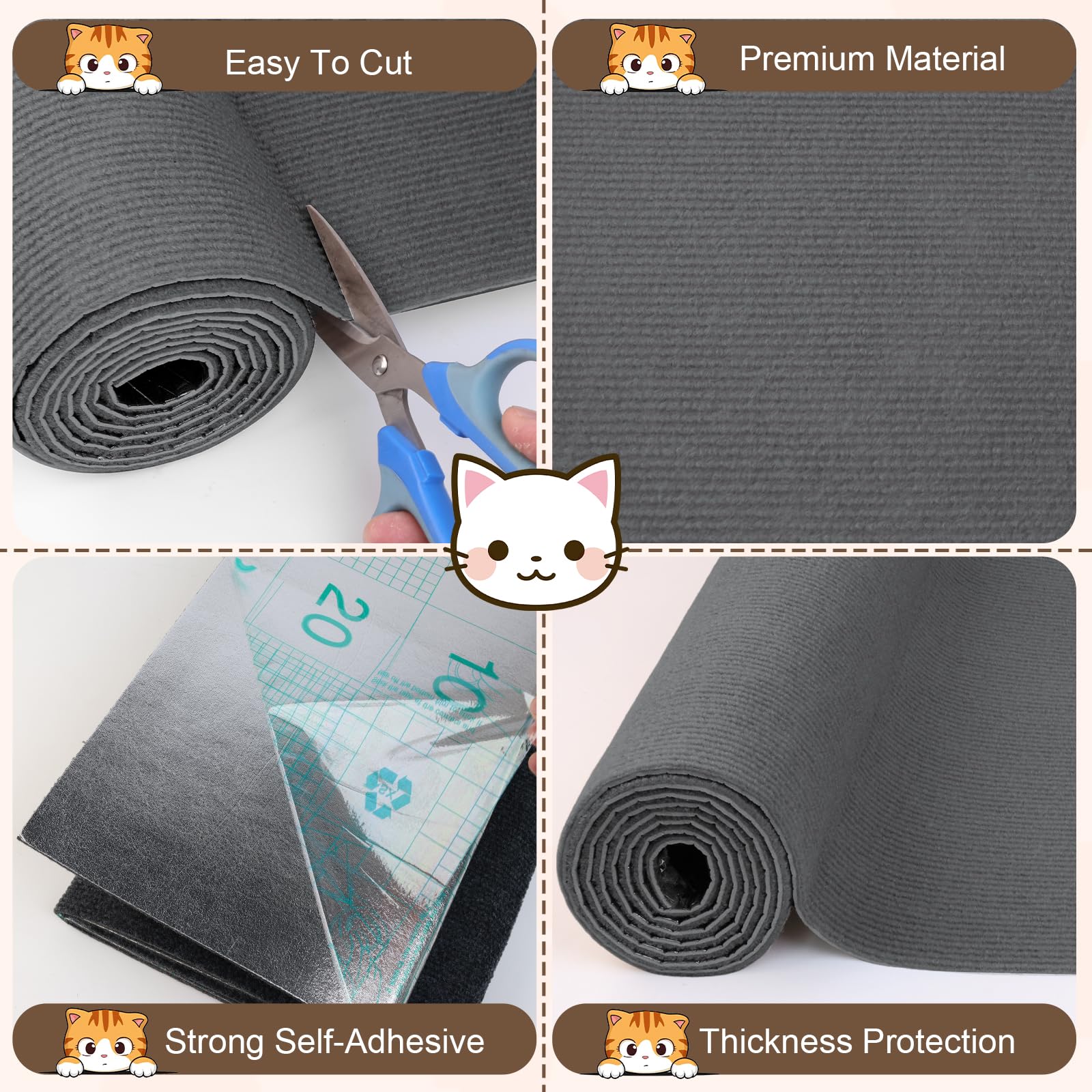 Vefhby Cat Scratch Furniture Protector, 23.6Inx15.8In Cat Scratching Mat, Trimmable Self-Adhesive Cats Claws Scratch Pads, Diy C