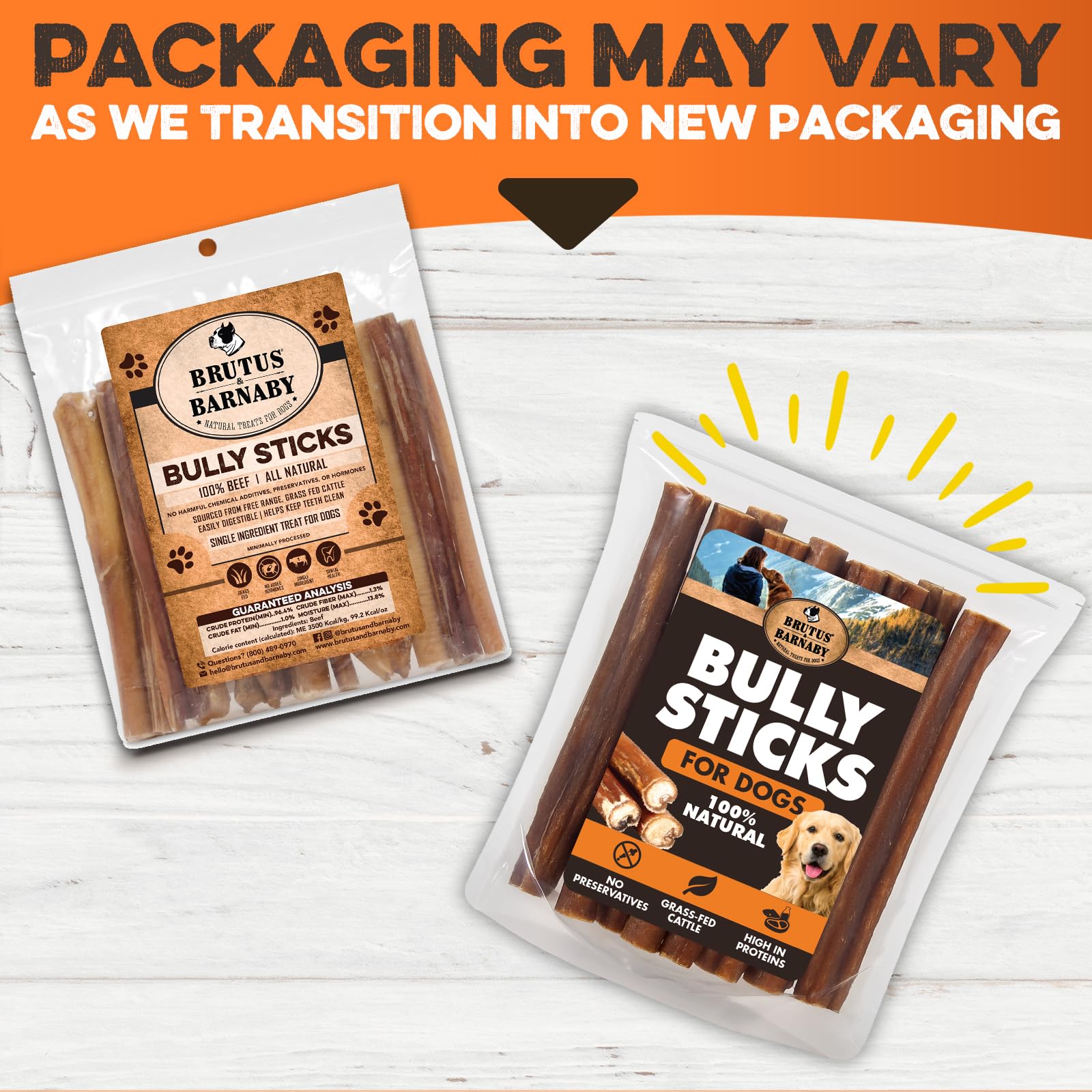 BRUTUS & BARNABY Bully Sticks for Dogs - Low Odor, All Natural, 8 Oz - Ideal for Small, Medium, Large Dogs & Teething Puppies