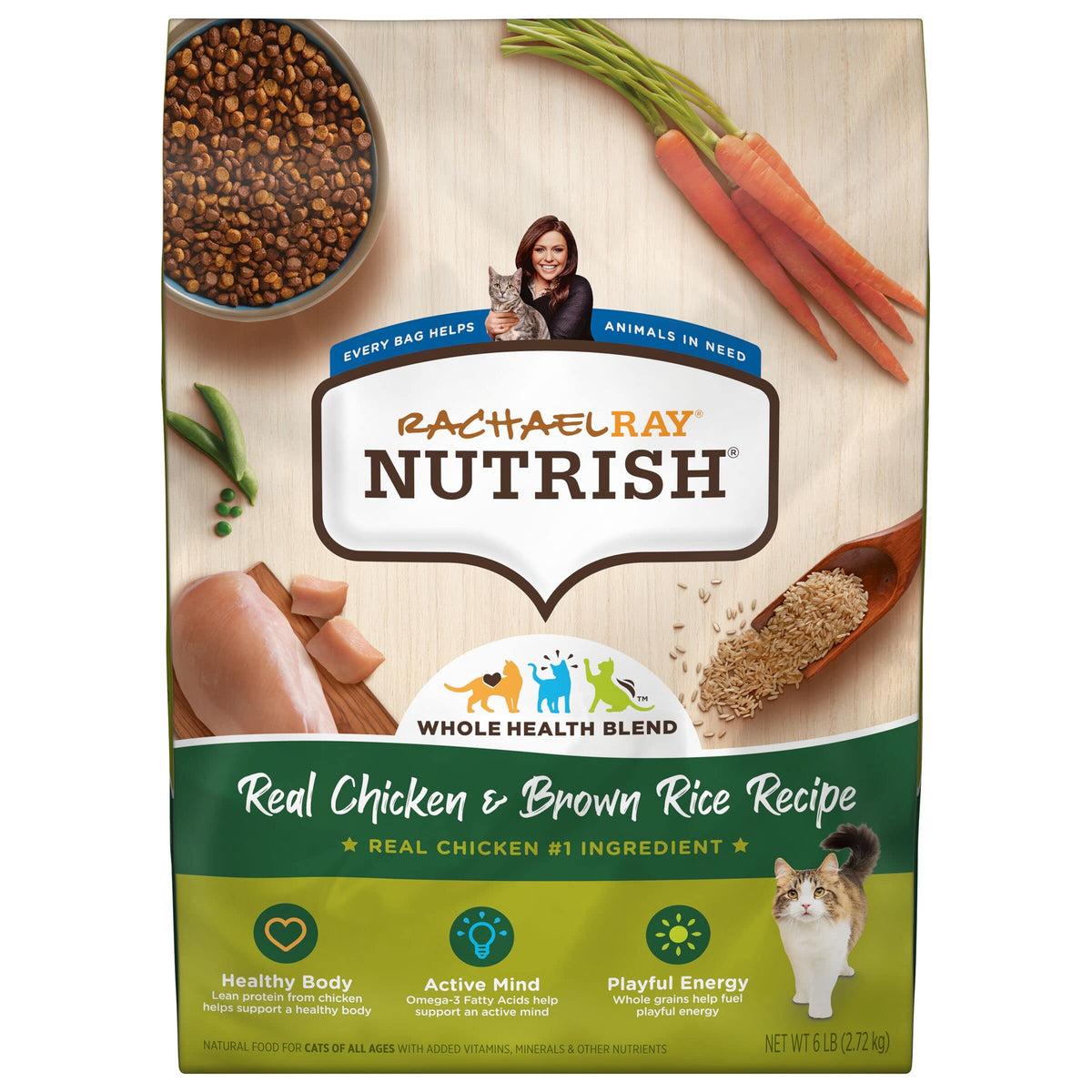 Rachael Ray Nutrish Premium Natural Dry Cat Food, Real Chicken & Brown Rice Recipe, 6 Pounds (Packaging May Vary)