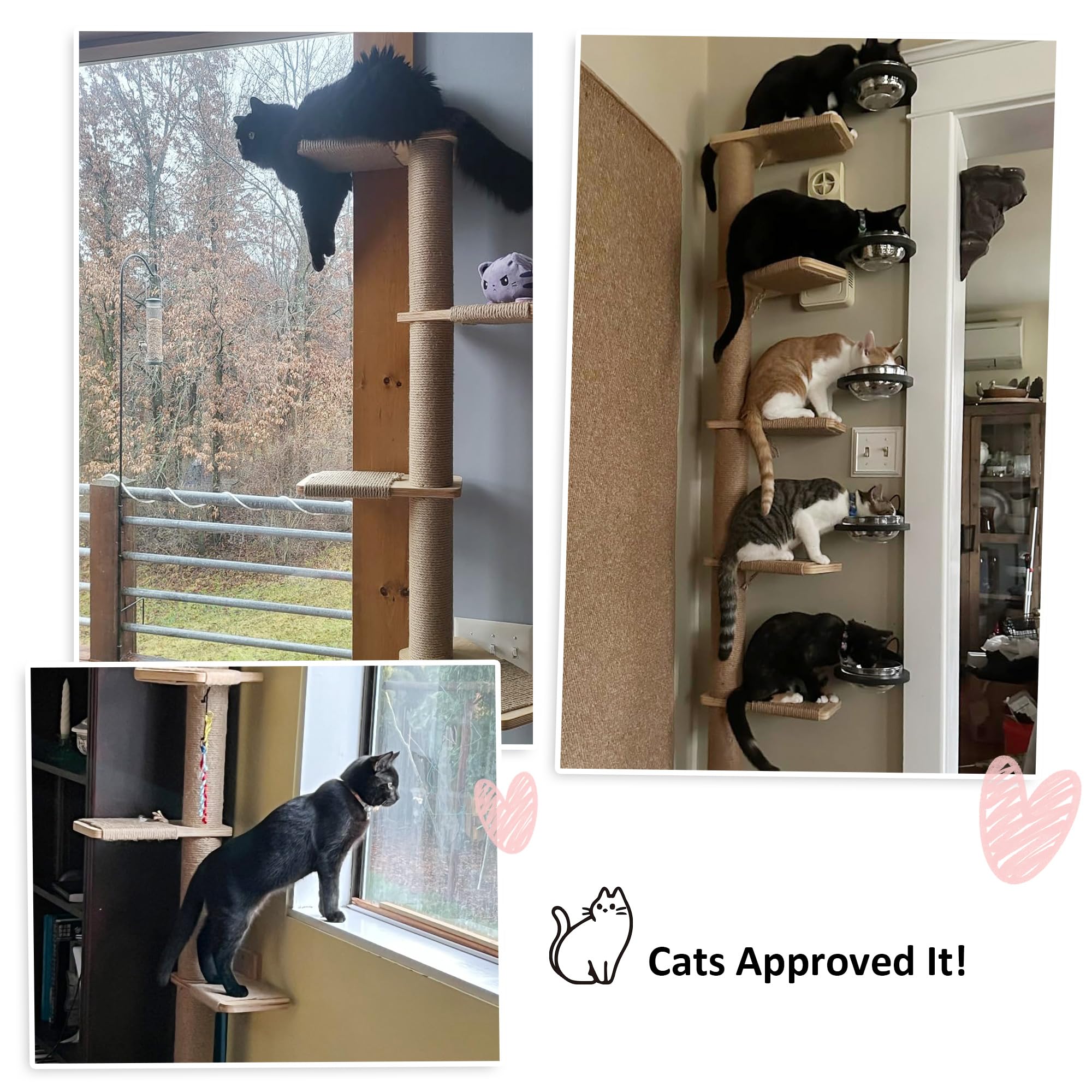 FUKUMARU Tall Cat Tree, 5 Tier Floor to Ceiling Cats Tower, Wall-Mounted Kitten Scratching Post, Wild Simulation Kittens Wall Sh