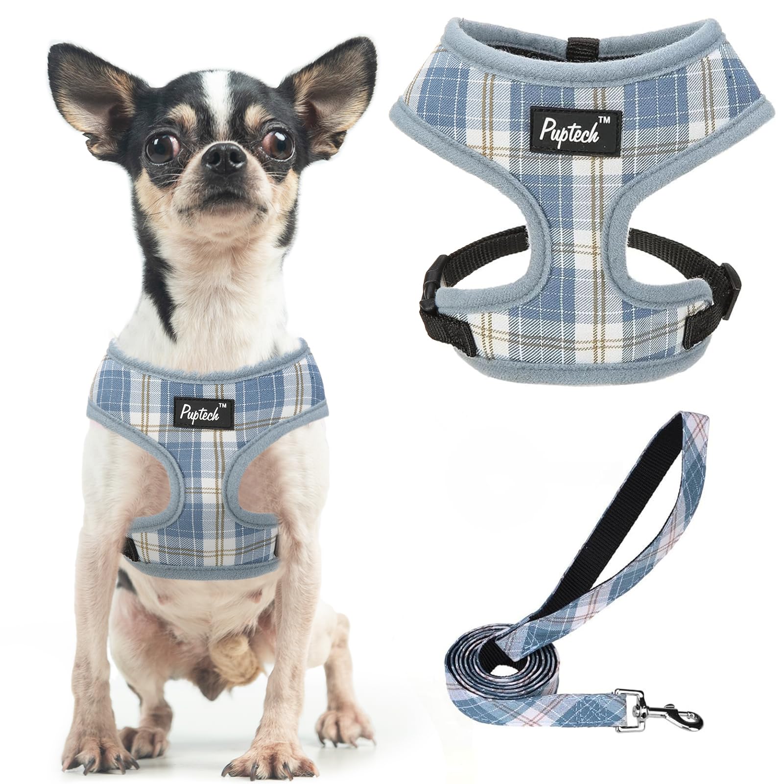 Pupteck Soft Mesh Dog Harness And Leash Set Pet Puppy Cat Comfort Padded Vest No Pull Harnesses, Sky Blue, Xs