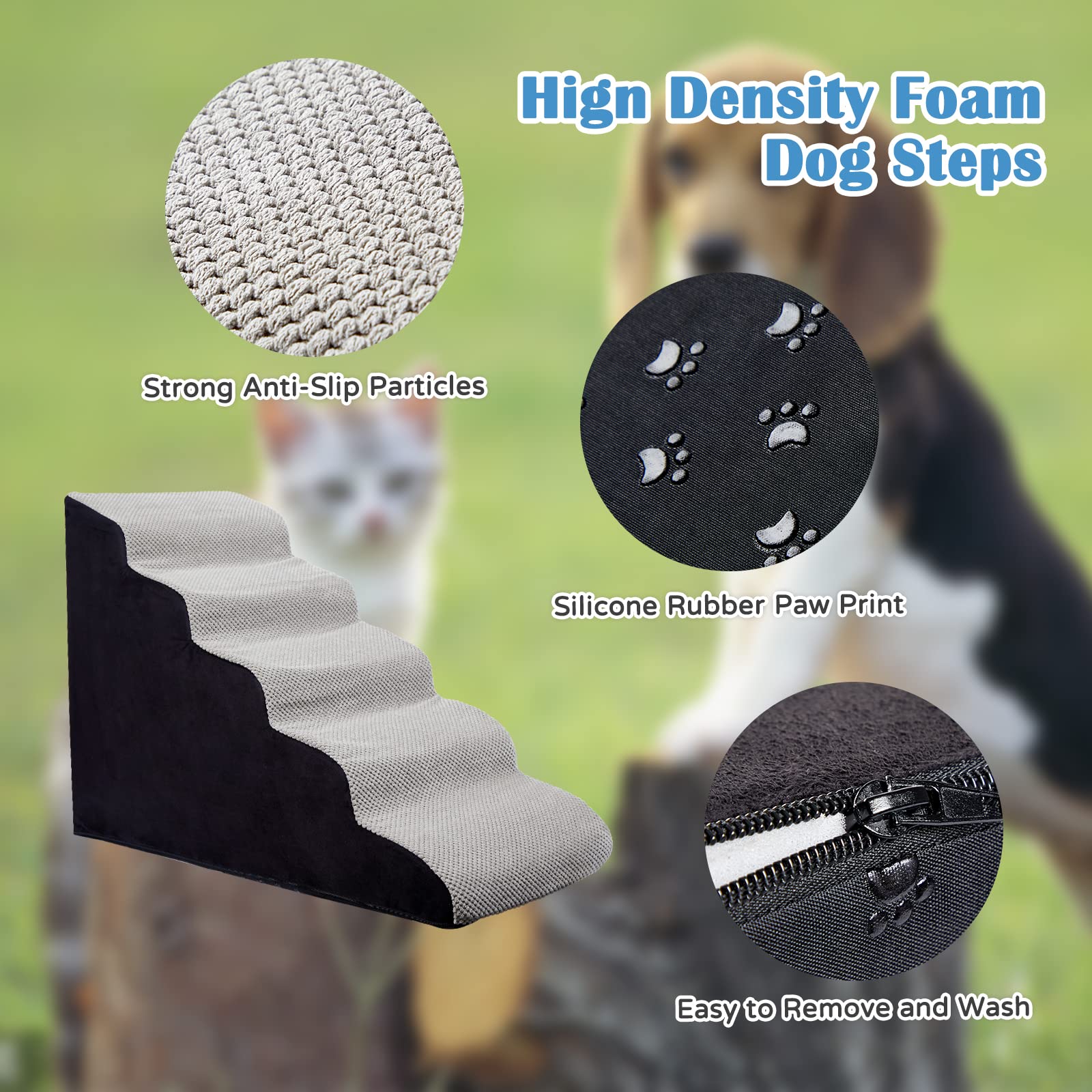MALOROY Dog Stairs for High Beds 24-26 inches Tall, 5-Step Dog Steps for Puppies for Bedsides Climbing, 30D Foam Pet Stairs Step