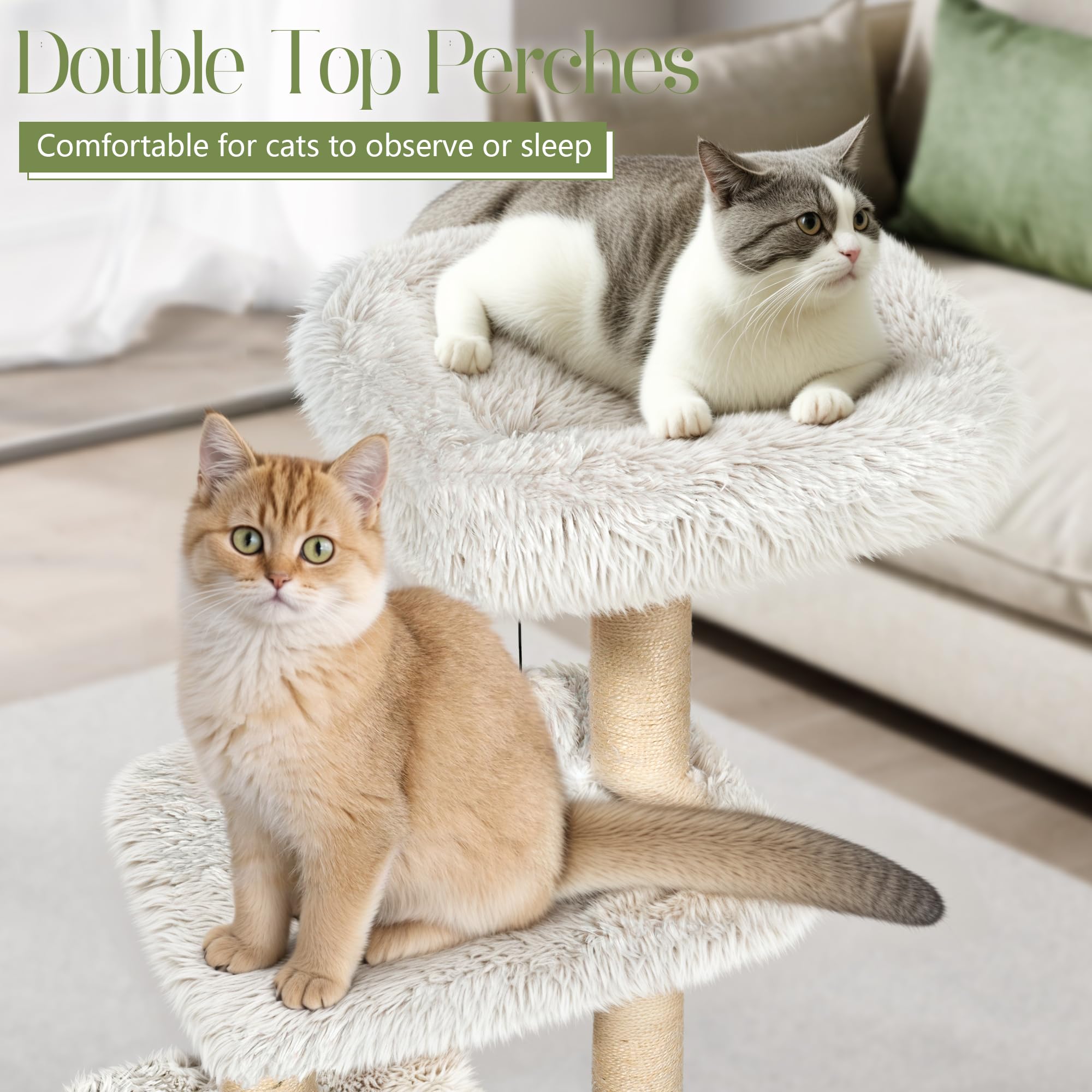 Kamaboko 41'' Tall Modern Cat Tree - Wooden Cat Tower With Cat Condo, Hammock & Top Perch, Cute Wood Cat Tree Natural Sisal Post