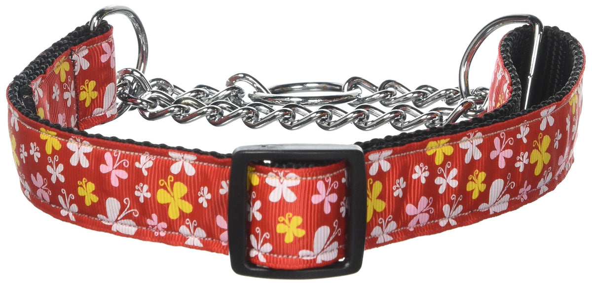 Mirage Pet Products Martingale Butterfly Nylon Ribbon Collar, Medium, Red