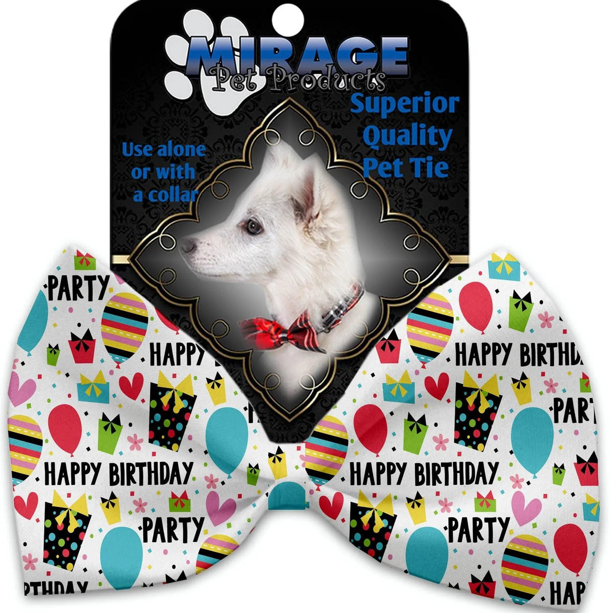 Mirage Happy Birthday Pet Bow Tie Collar Accessory with Velcro