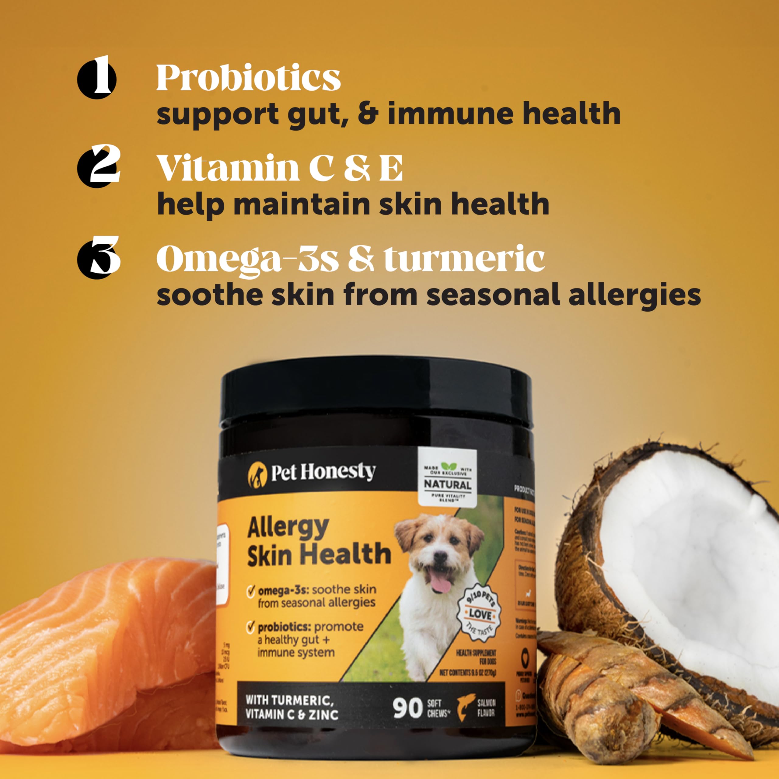 Pet Honesty Allergy Skin Health - Allergy Itch Relief, Fish Oil for Dogs, Probiotics for Healthy Skin, Shiny Coats, Helps Reduce