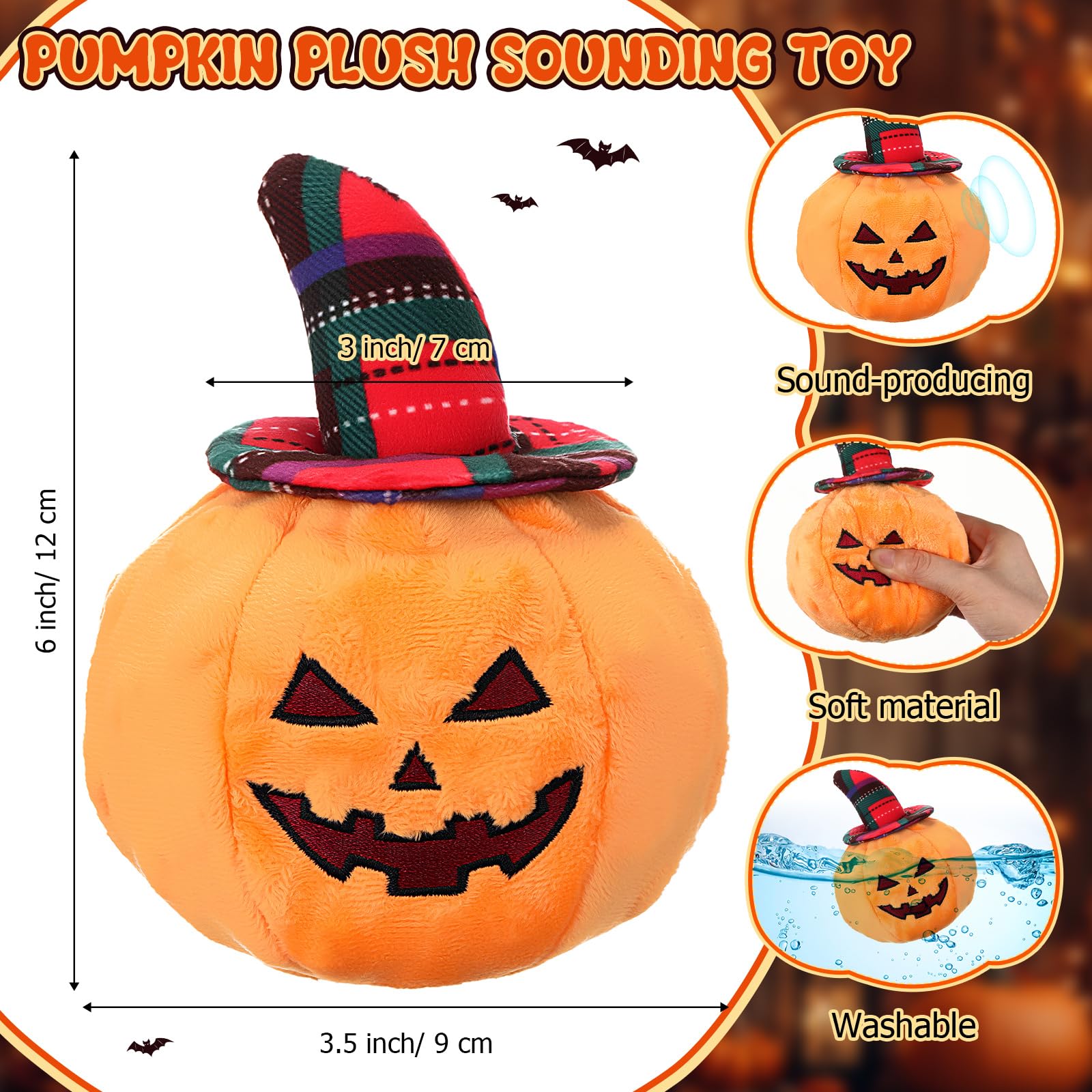Skylety Halloween Snuffle Mat for Dogs Pumpkin Squeaky Plush Dog Toys Witch Bat Feeding Mat Hide Seek for Small to Large Dogs In
