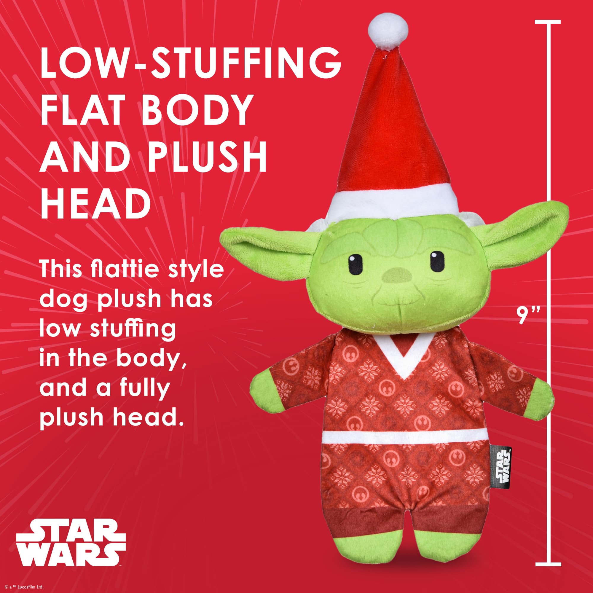 STAR WARS for Pets Holiday 9 YODA Elf with Flat Body Pet Toy, with Crinkle & Squeak | 9    Plush Squeaker Holiday YODA Pet Toy T