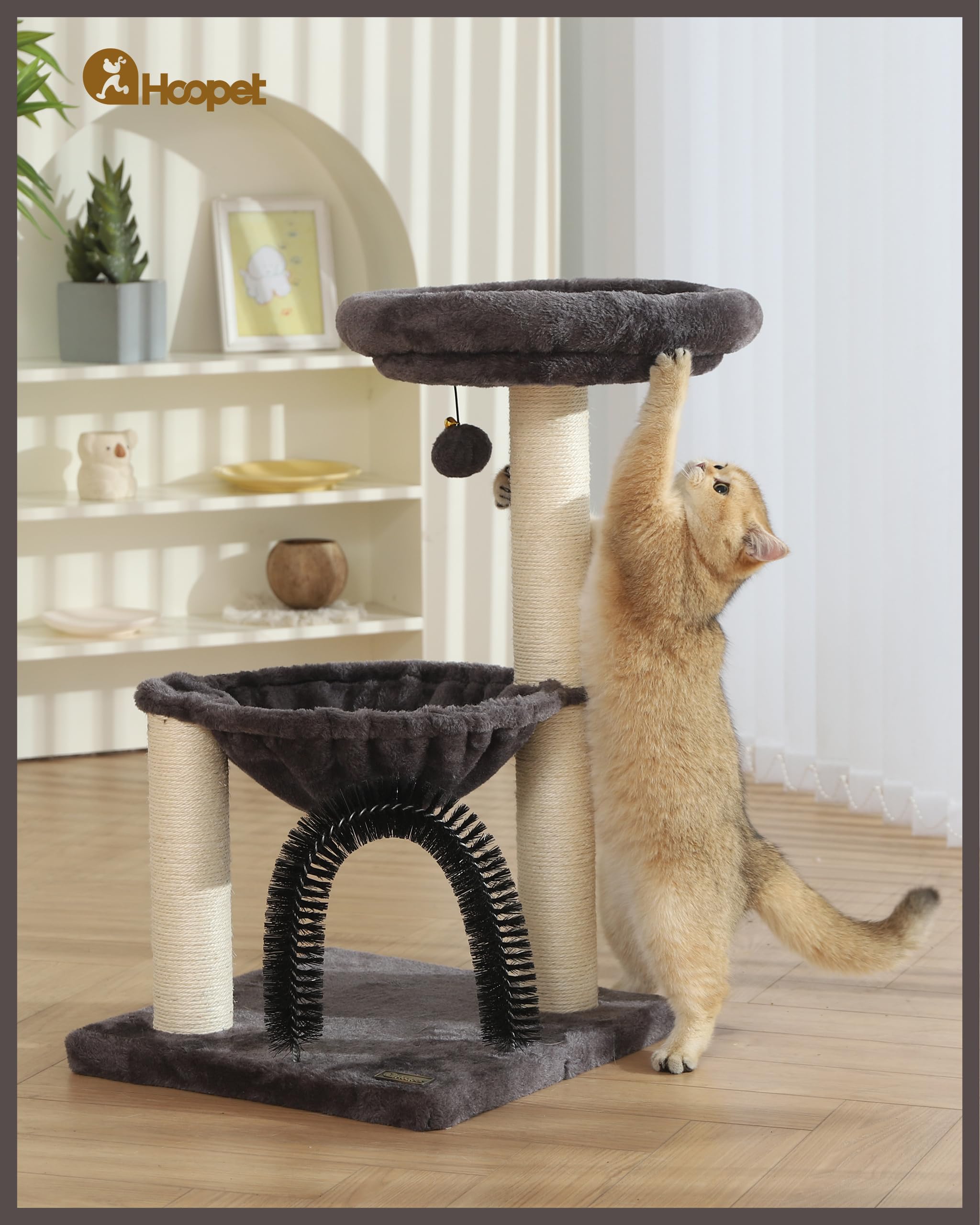 HOOPET Cat Tree Tower for Indoor Cats, 27.8 Inches Multi-Level Cat Tree with Scratching Posts Plush Basket & Perch for Play Rest